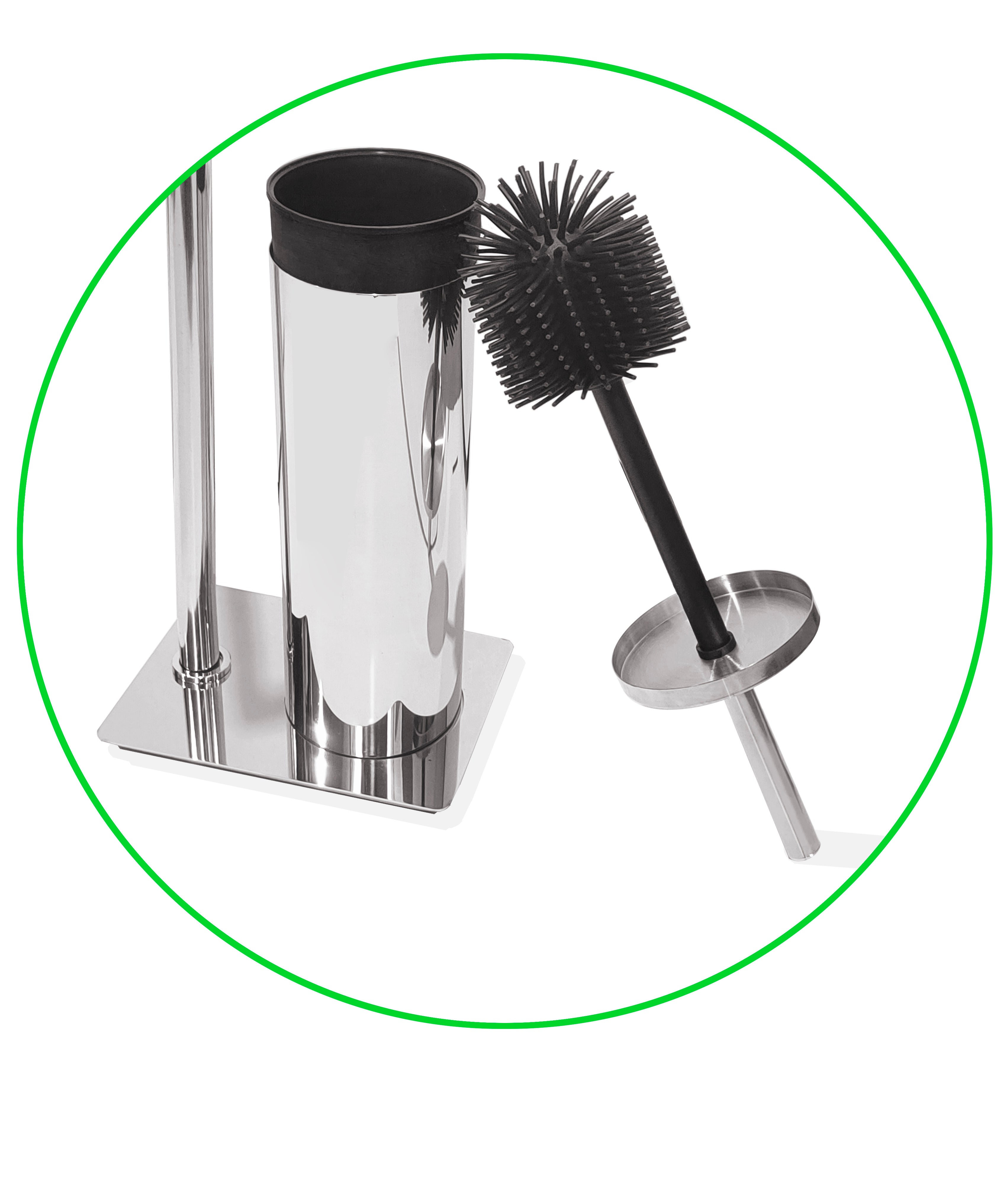 Portarrrollo de papel higiéncio de pie con escobillero Dakaris plata - 3