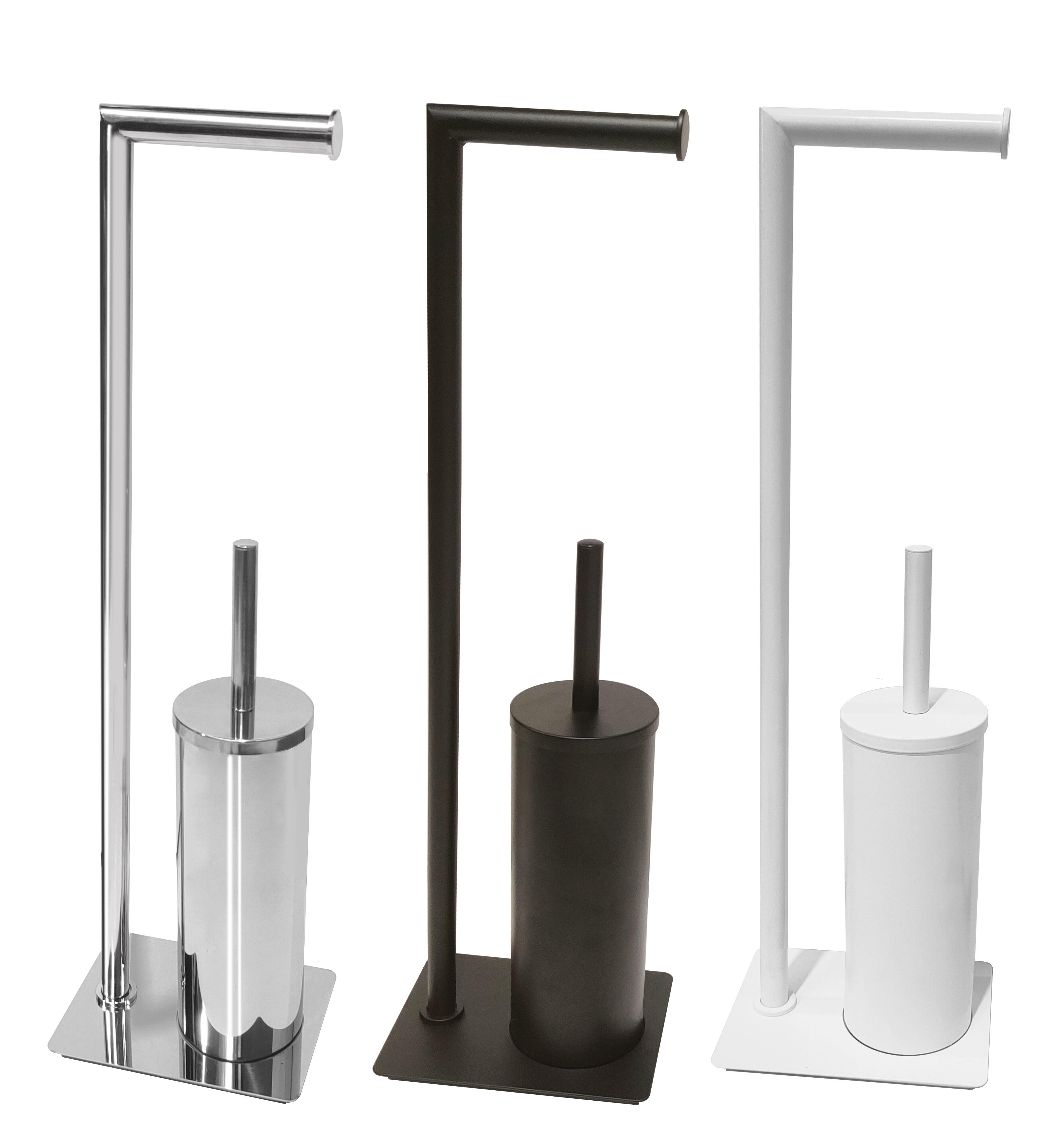 Portarrrollo de papel higiéncio de pie con escobillero Dakaris plata - 4