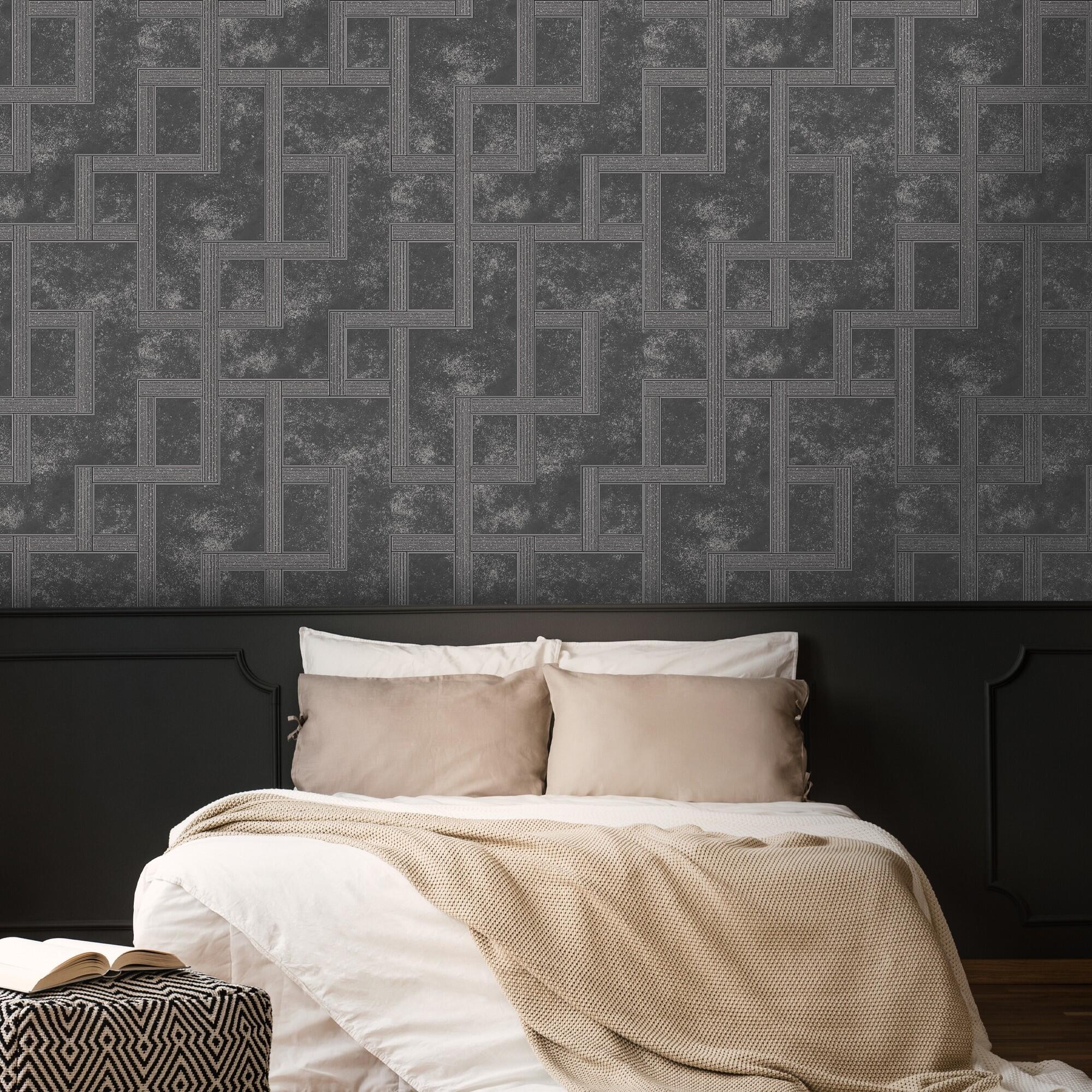 Papel pintado vinilo aplicación cola en pared geométrico geométrico gris 53cmx10m fregable