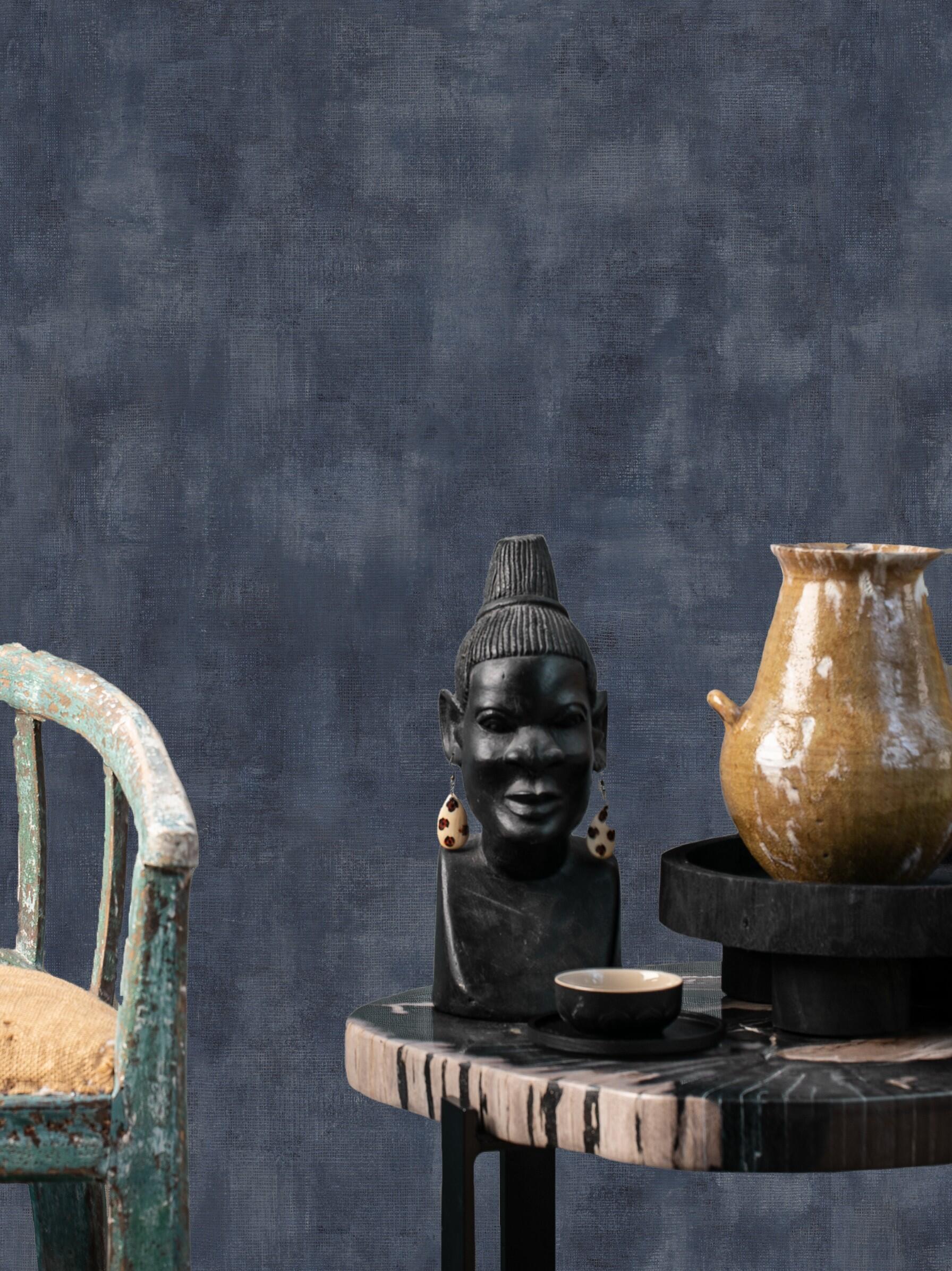 Papel pintado vinilo aplicación cola en pared imitación material azul 53cmx10m fregable