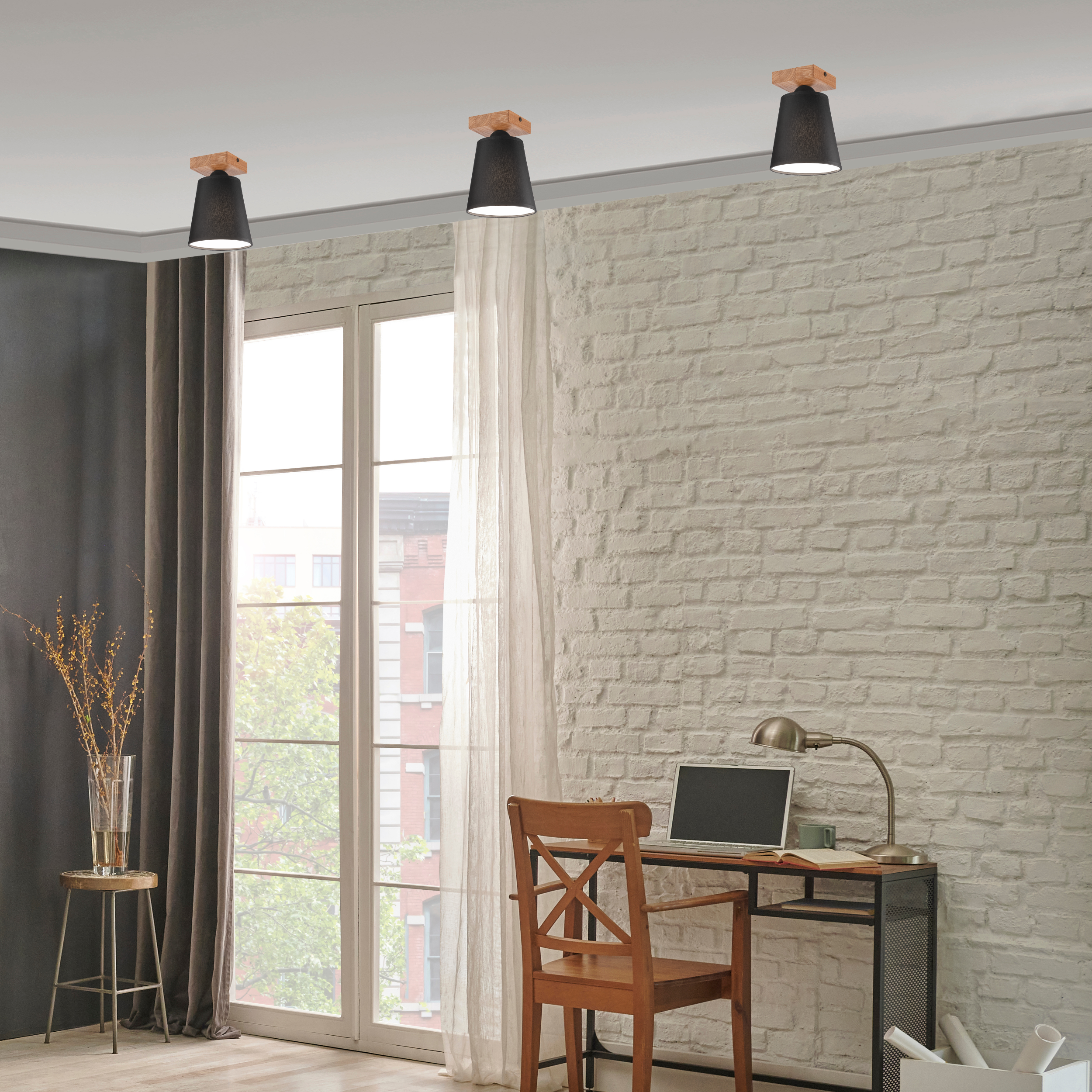 Lampa sufitowa Lula czarna z drewnem E27 Lamkur - 4
