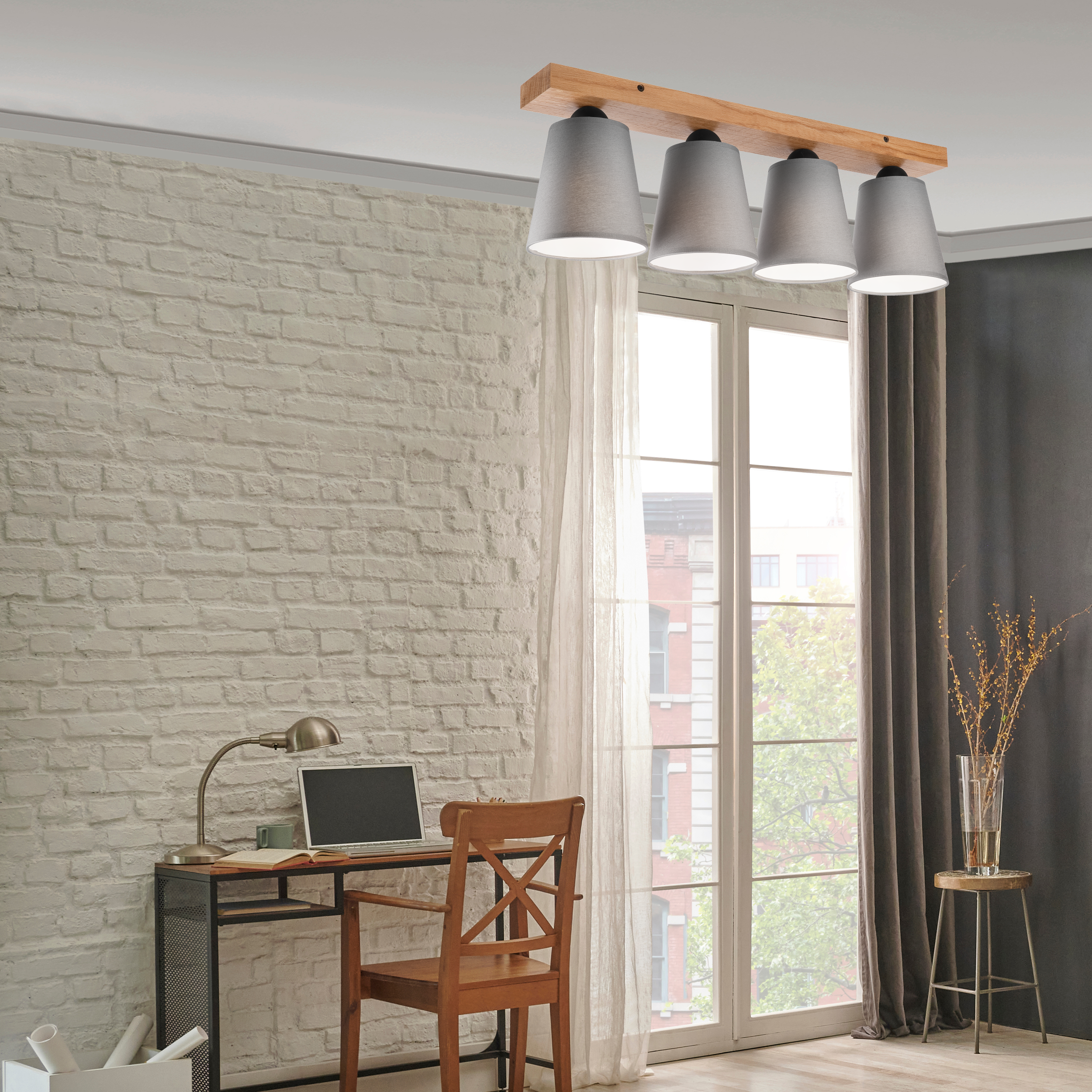 Lampa sufitowa Lula szara z drewnem 4 x E27 Lamkur - 4
