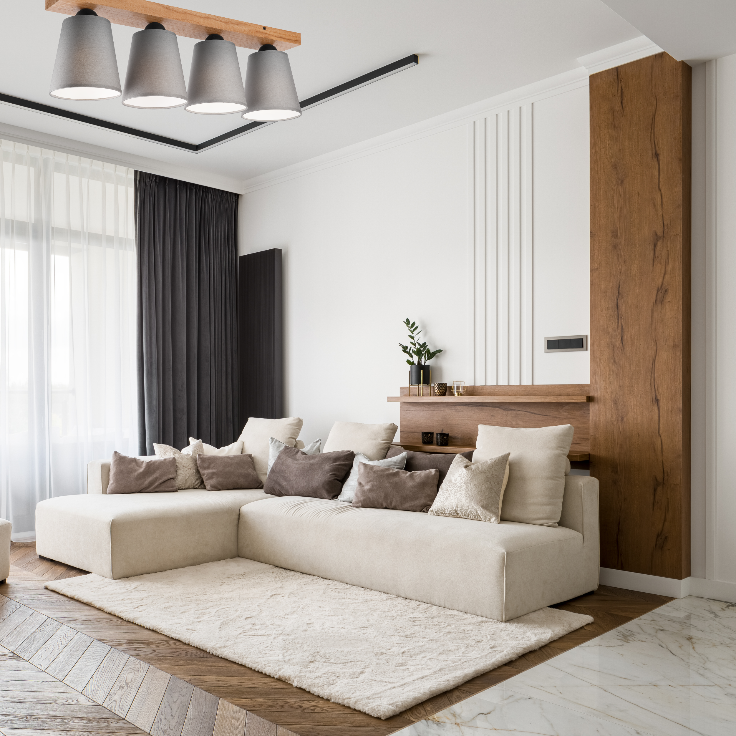 Lampa sufitowa Lula szara z drewnem 4 x E27 Lamkur - 3