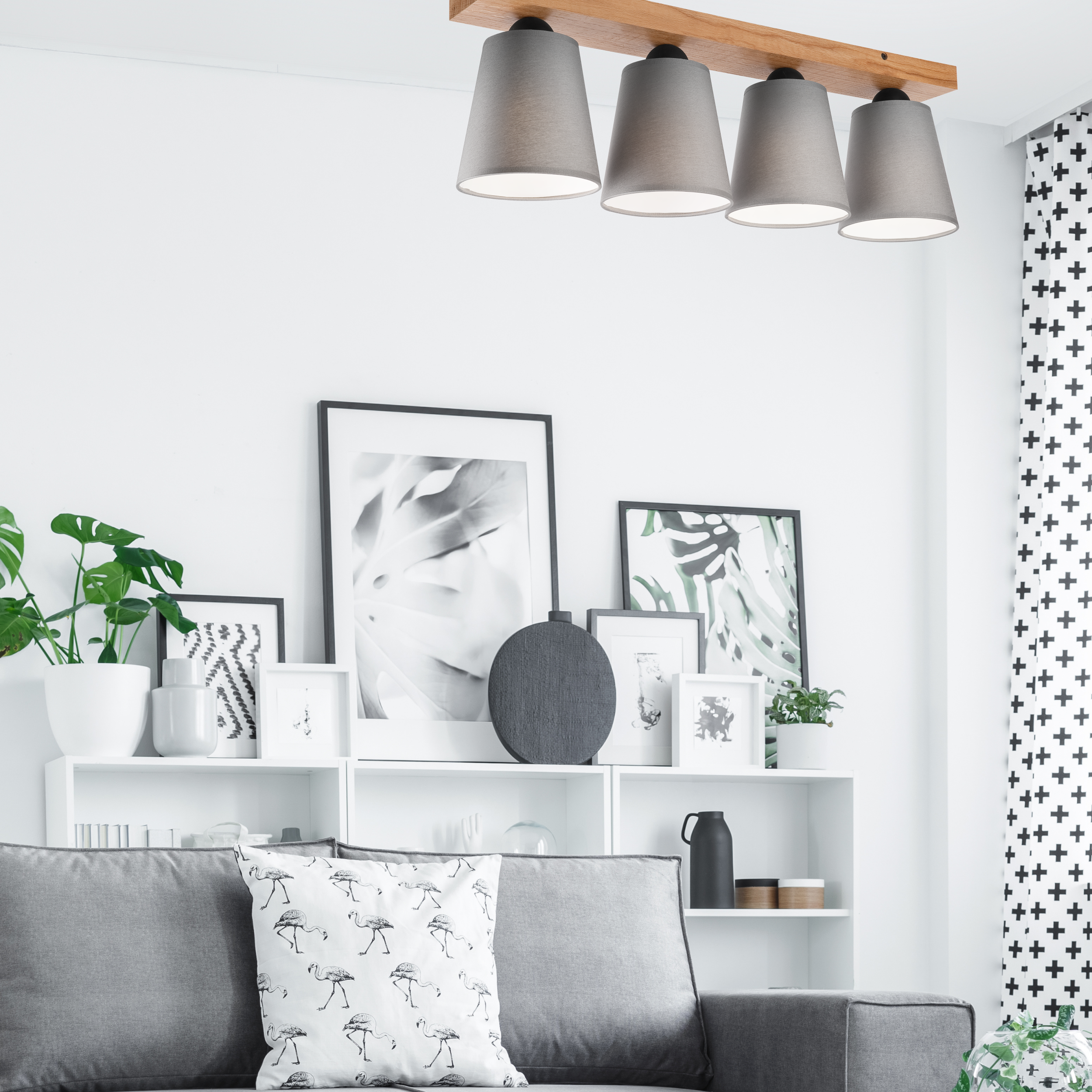 Lampa sufitowa Lula szara z drewnem 4 x E27 Lamkur - 2