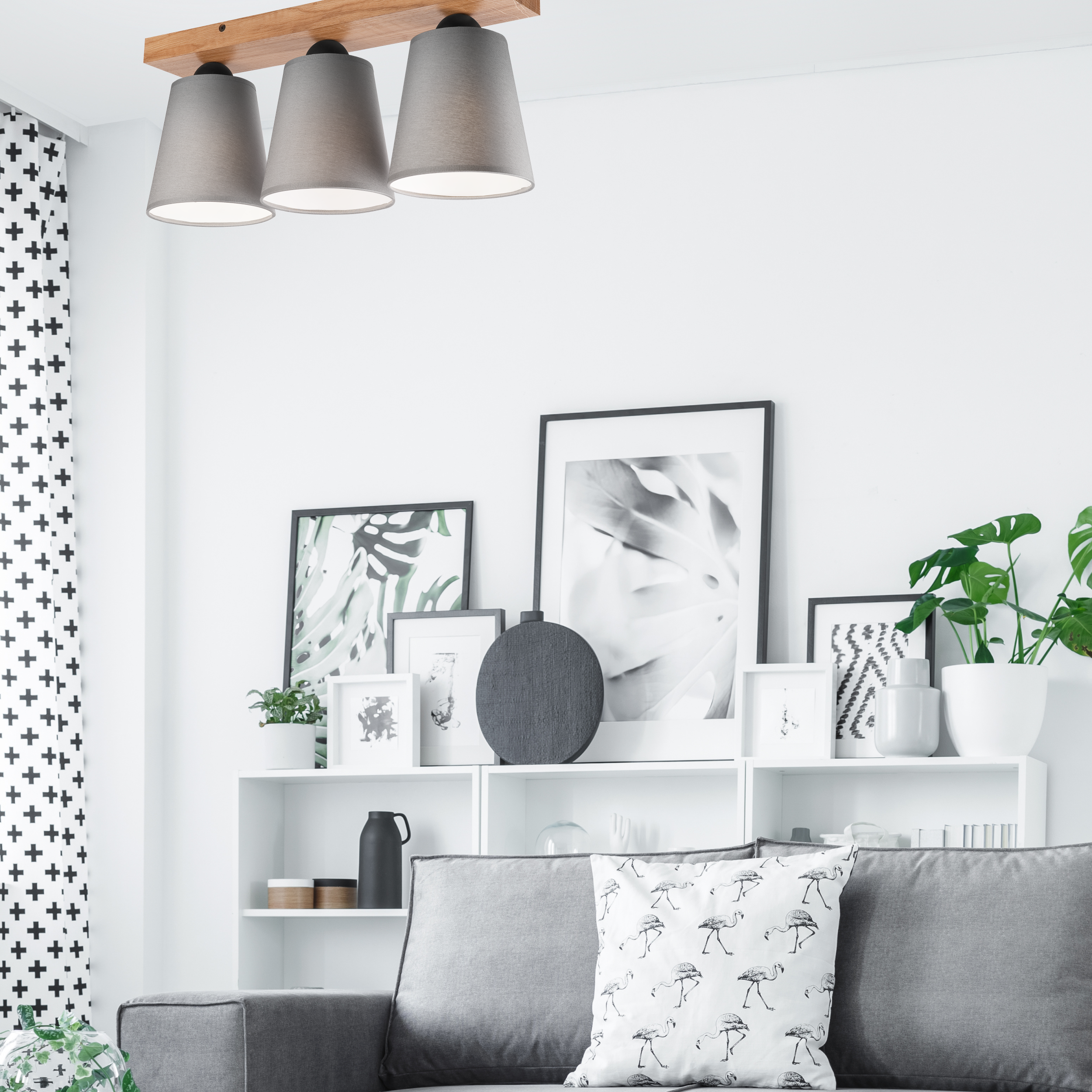 Lampa sufitowa Lula szara z drewnem 3 x E27 Lamkur - 4
