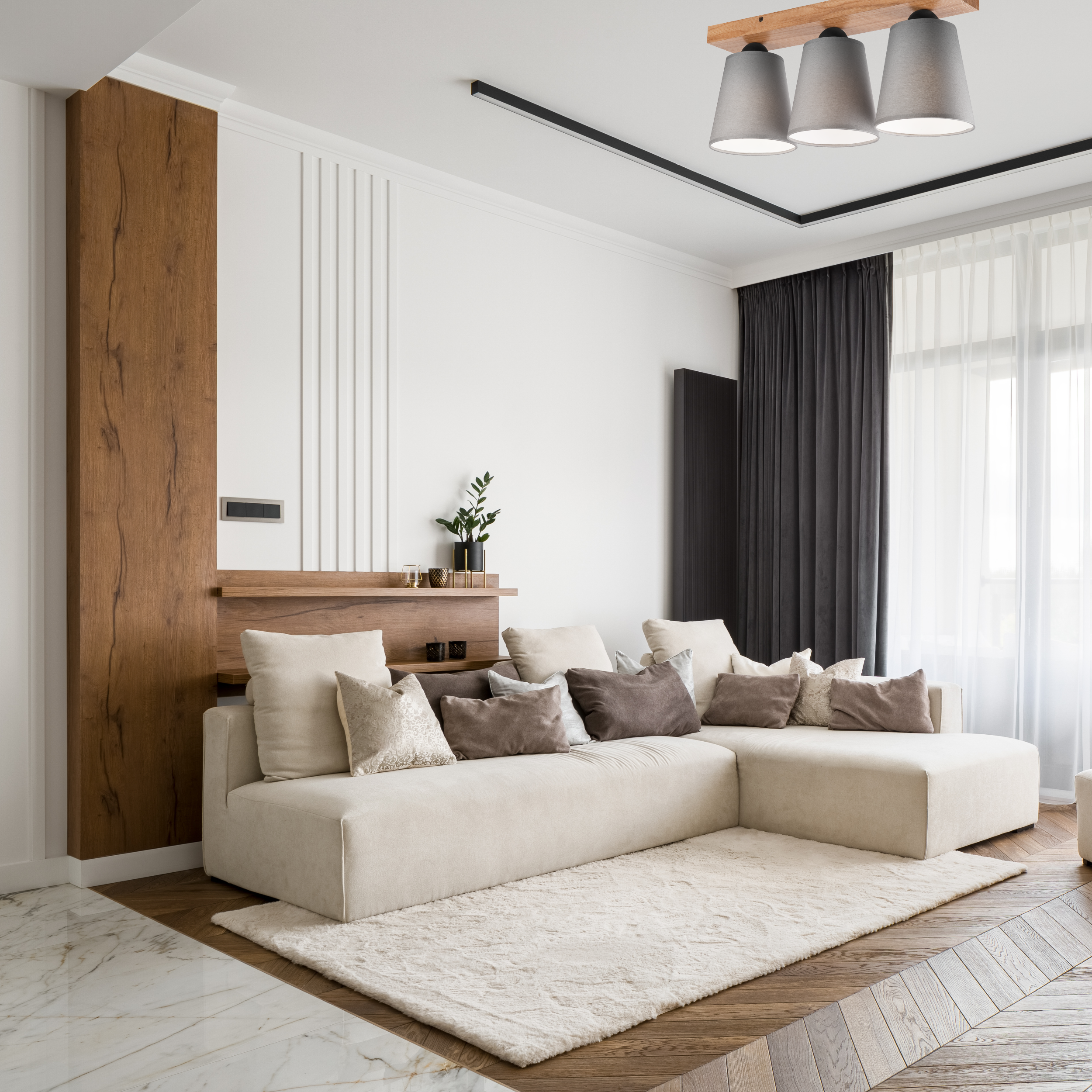 Lampa sufitowa Lula szara z drewnem 3 x E27 Lamkur - 2