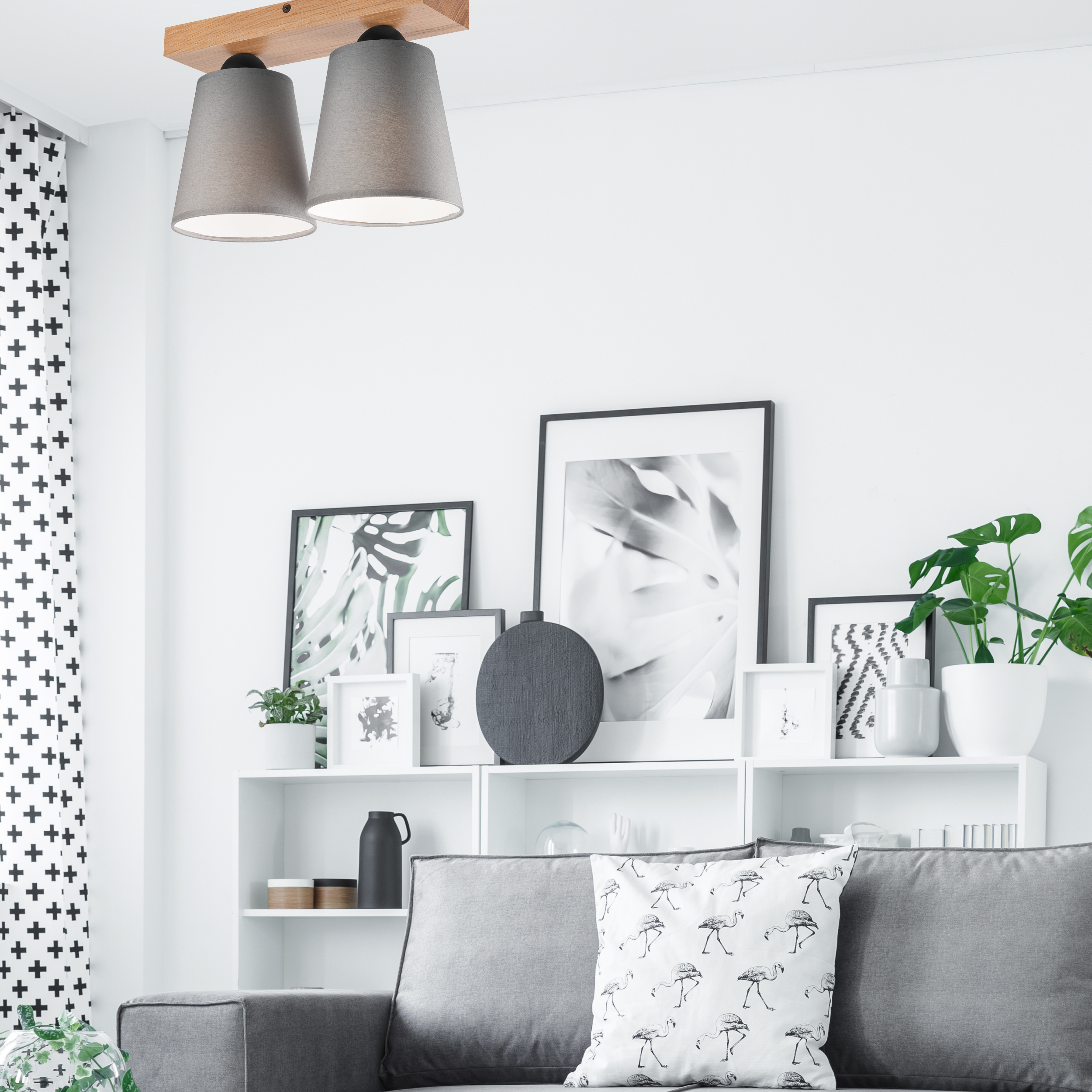 Lampa sufitowa Lula szara z drewnem 2 x E27 Lamkur - 3