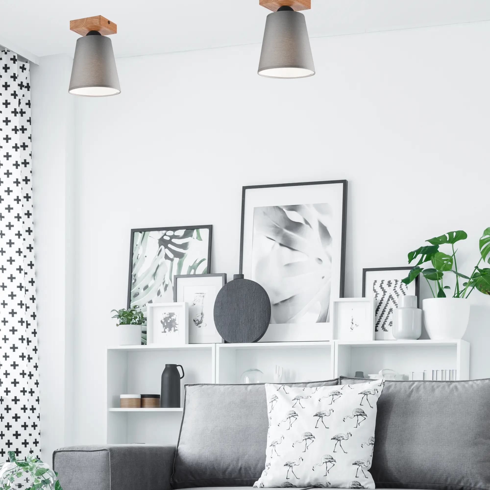 Lampa sufitowa Lula szara z drewnem E27 Lamkur - 3