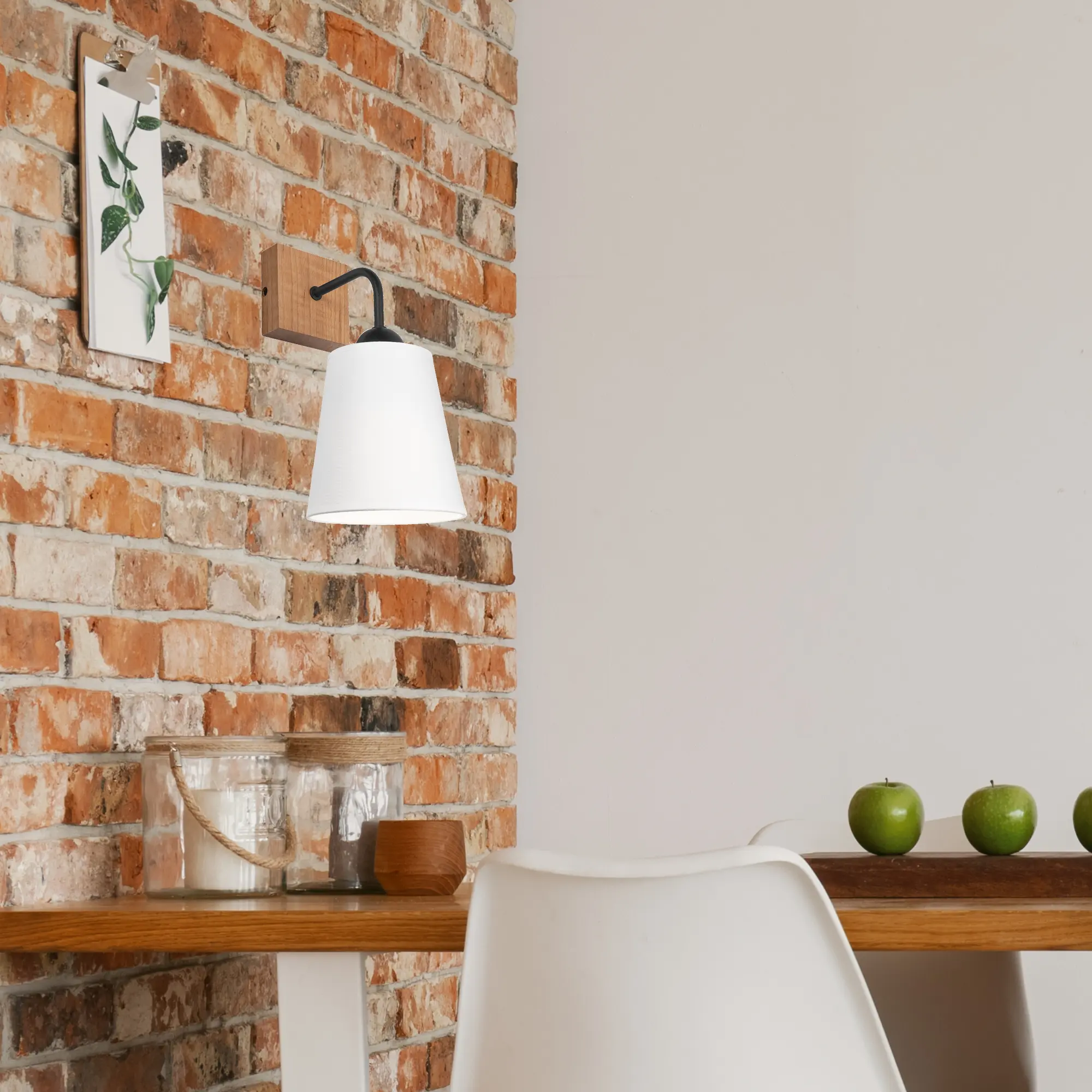 Kinkiet Lula biały z drewnem E27 Lamkur - 3