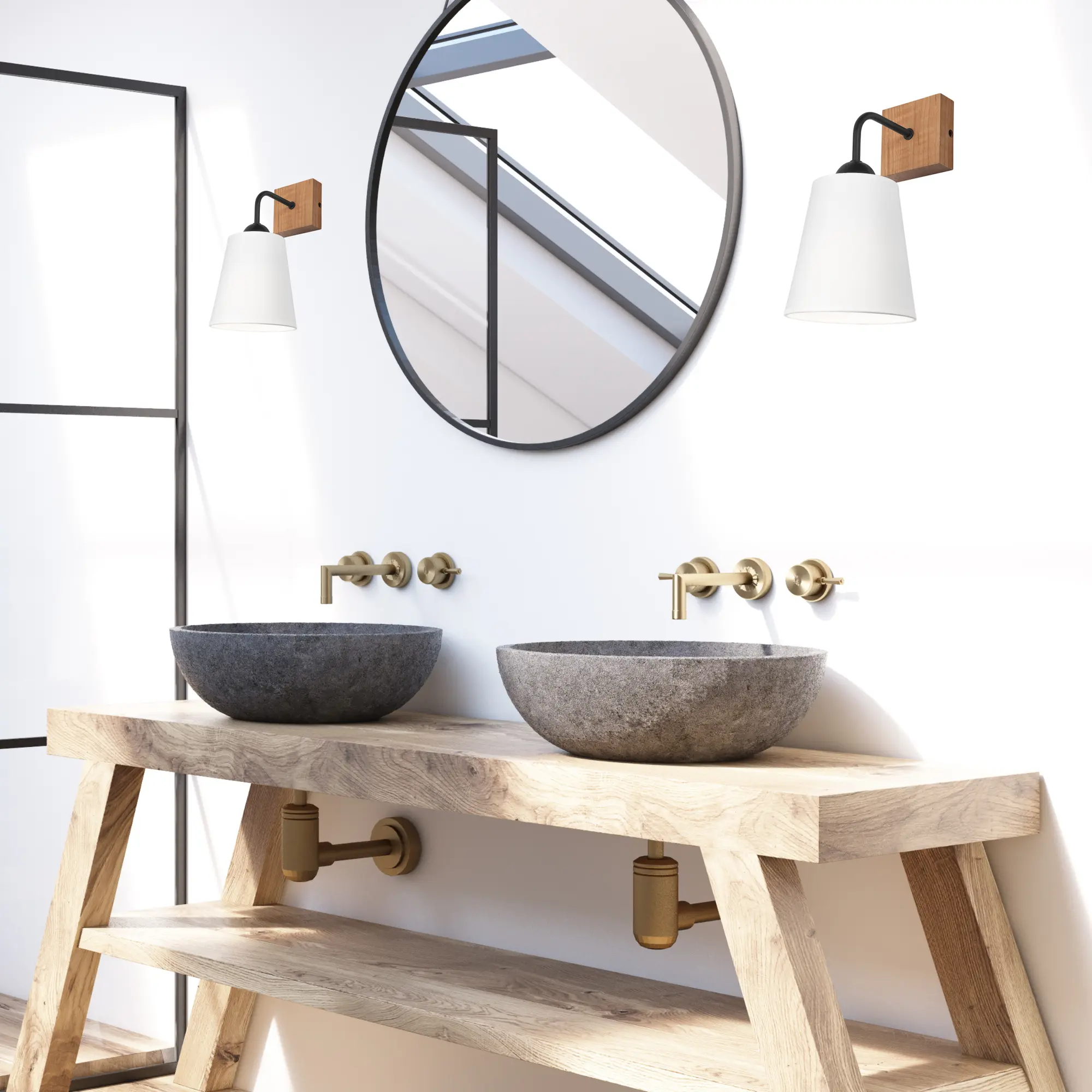 Kinkiet Lula biały z drewnem E27 Lamkur - 2