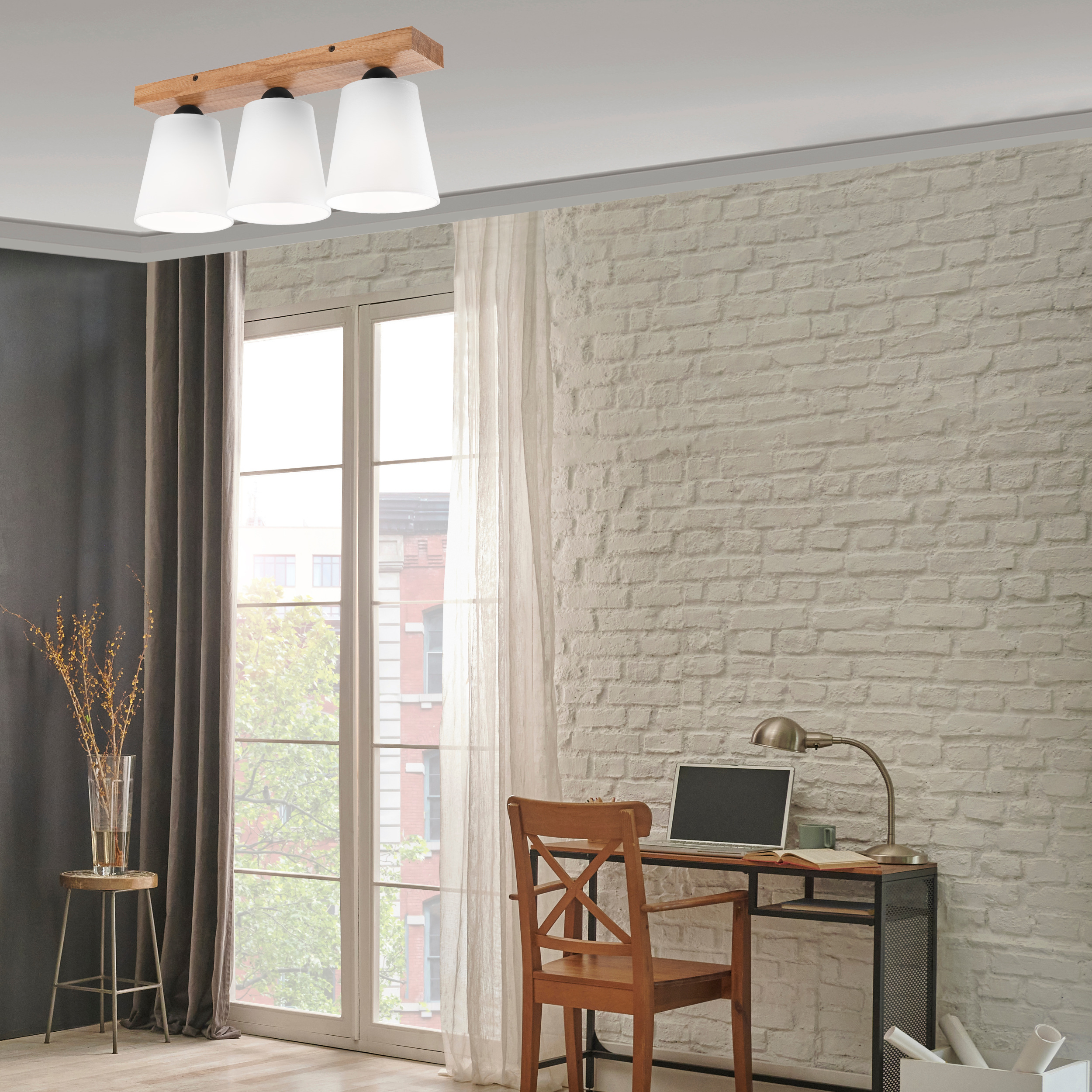 Lampa sufitowa Lula biała z drewnem 3 x E27 Lamkur - 4