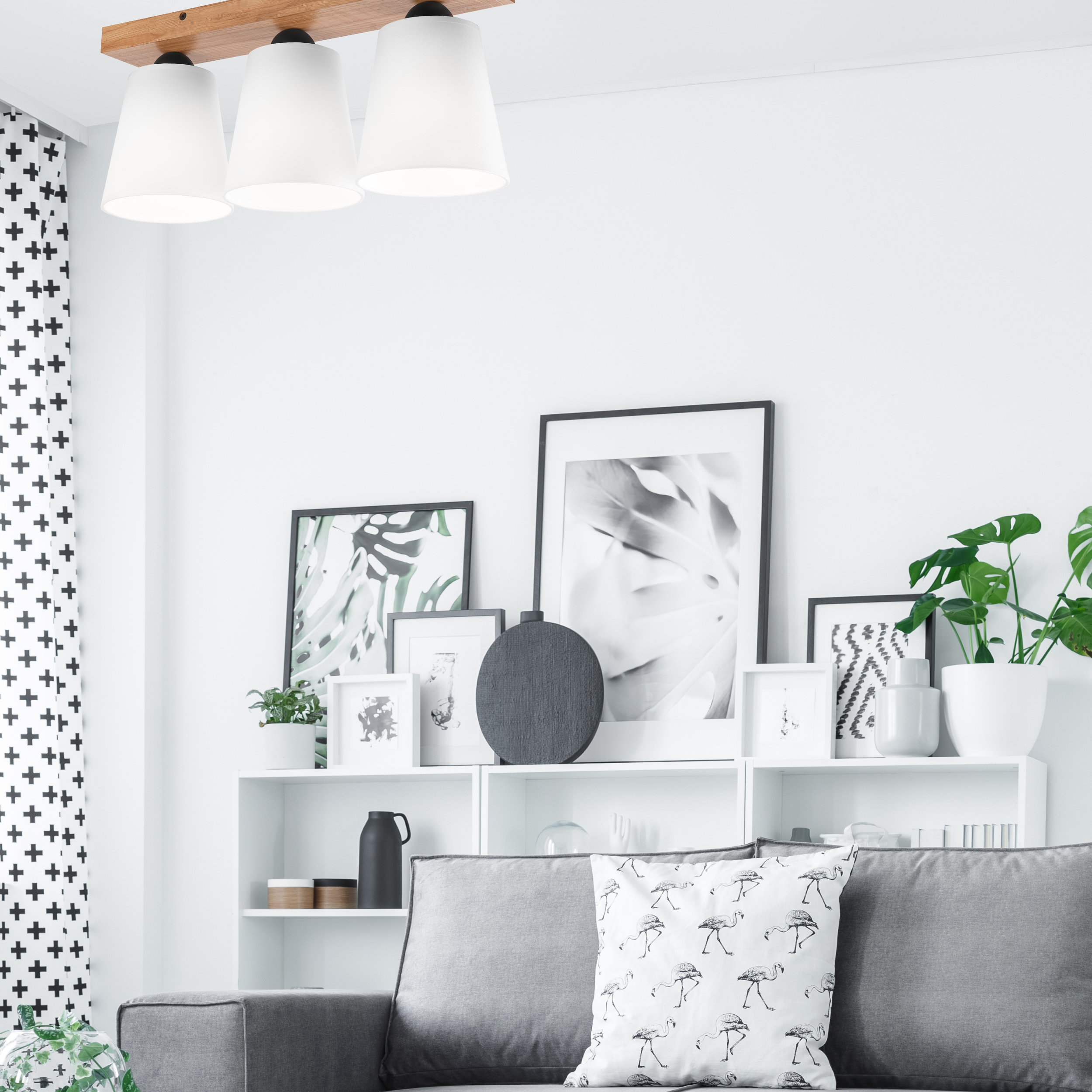 Lampa sufitowa Lula biała z drewnem 3 x E27 Lamkur - 2