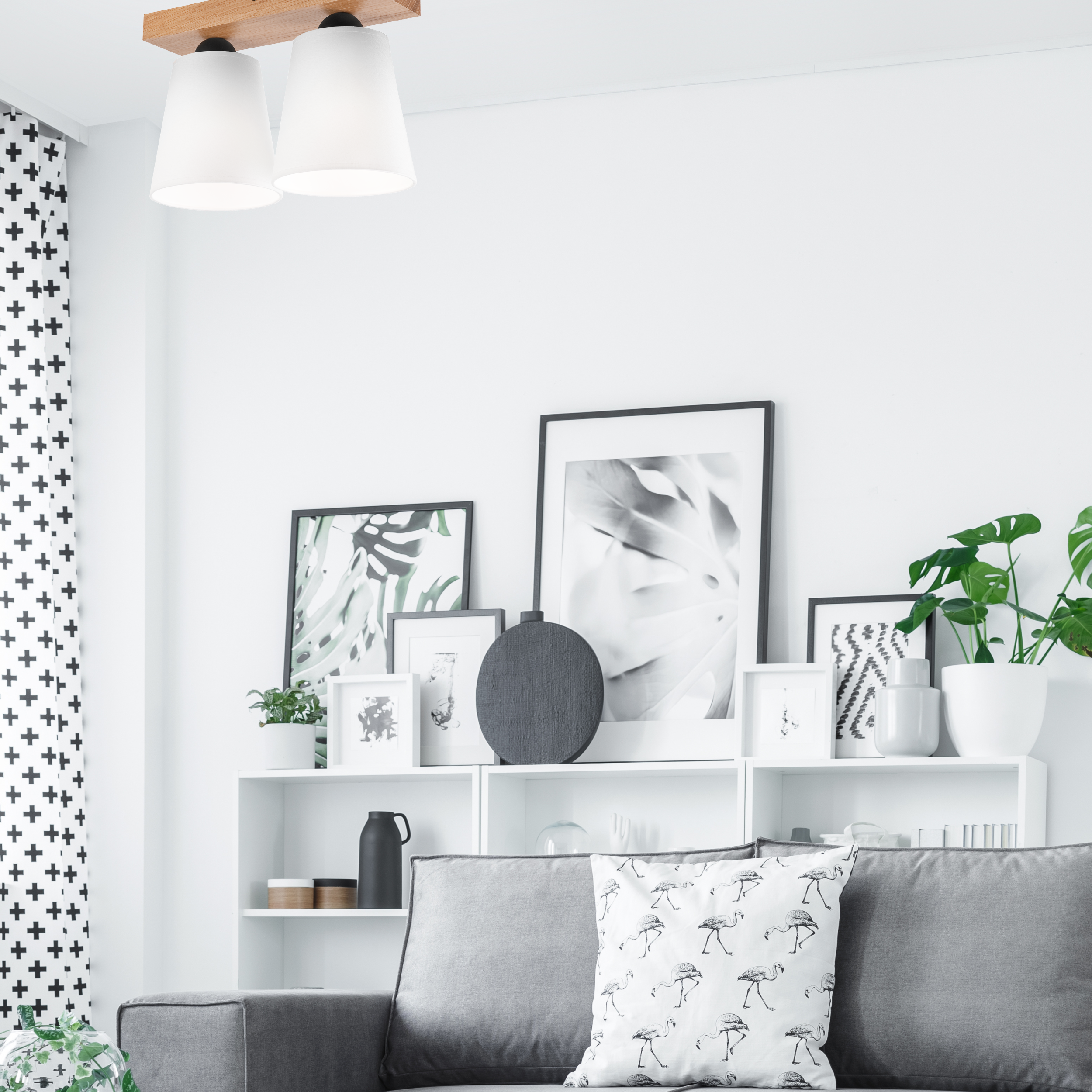 Lampa sufitowa Lula biała z drewnem 2 x E27 Lamkur - 2