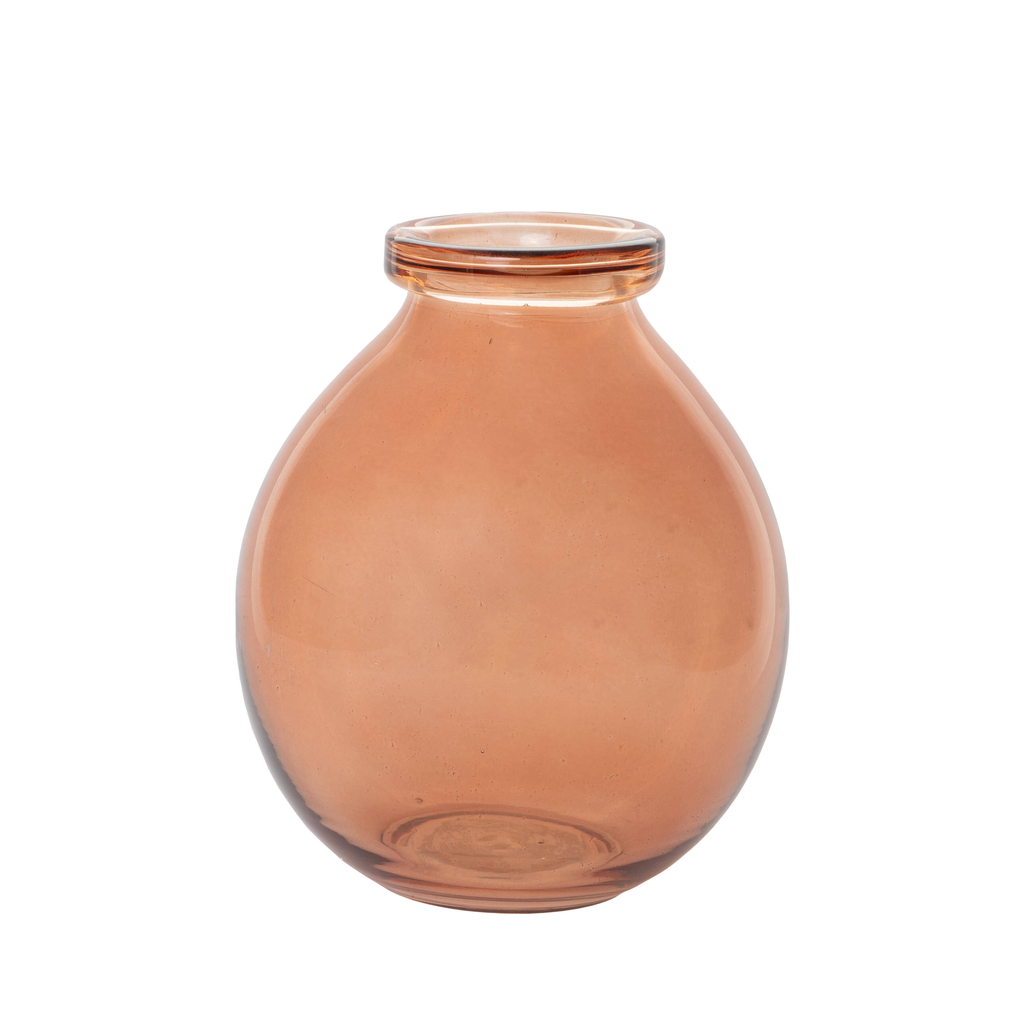 Jarrón dama juana redondo de cristal rosa 15x19 cm