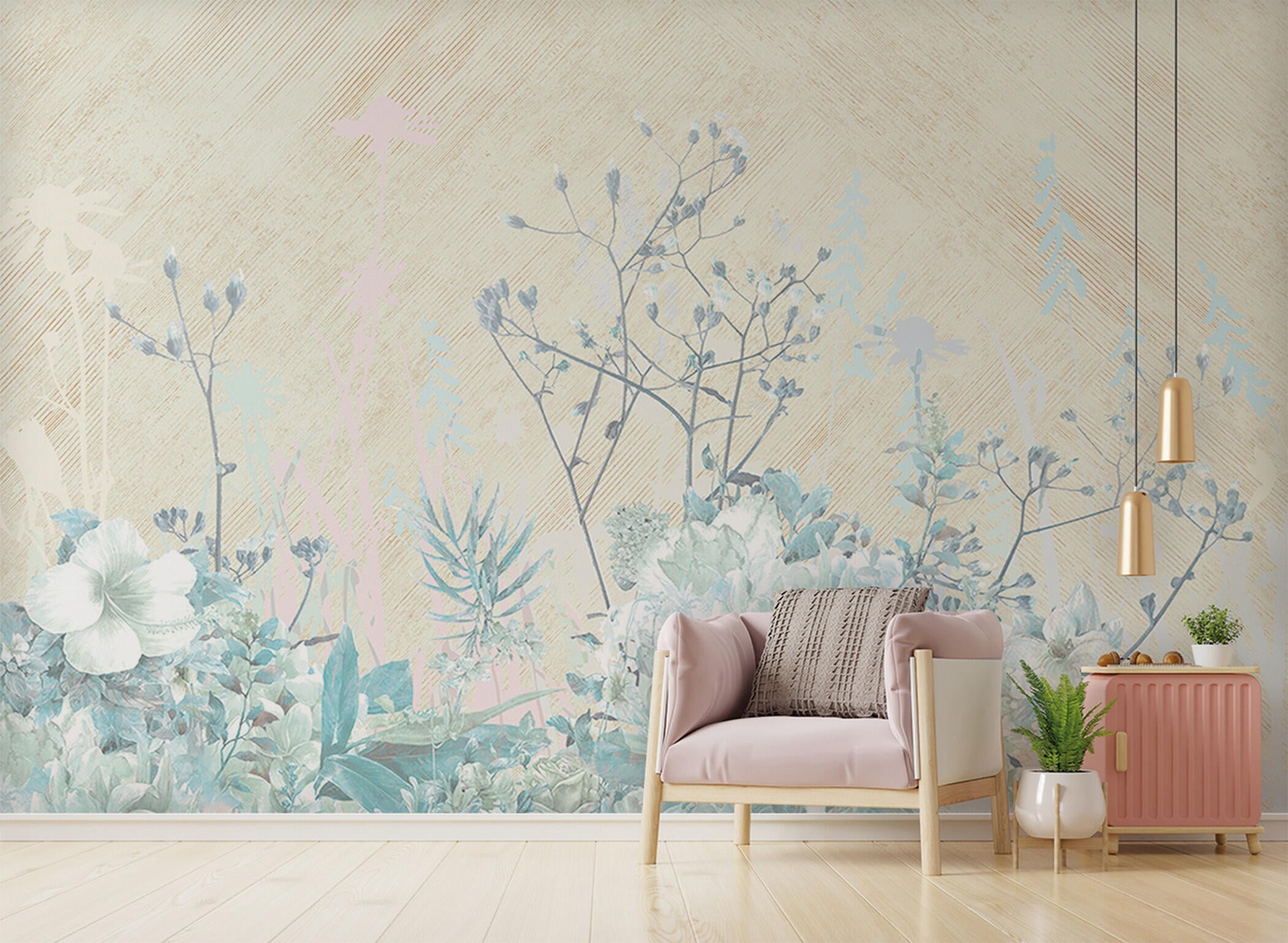 Mural no tejido naturaleza flores jazmin azul de 510 x 300 cm zambaiti