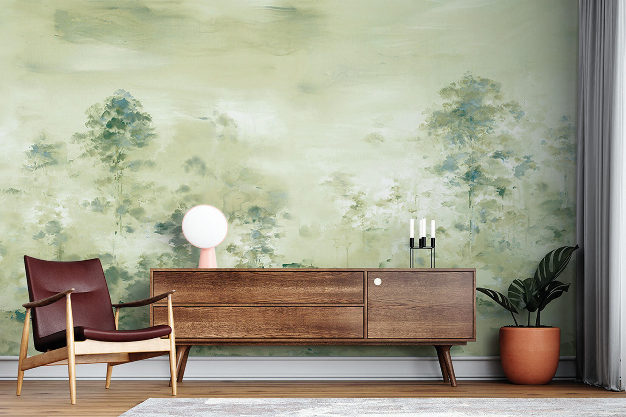 Mural tnt liso lavable abstracto prado flores verde 510 x 300 cm zambaiti