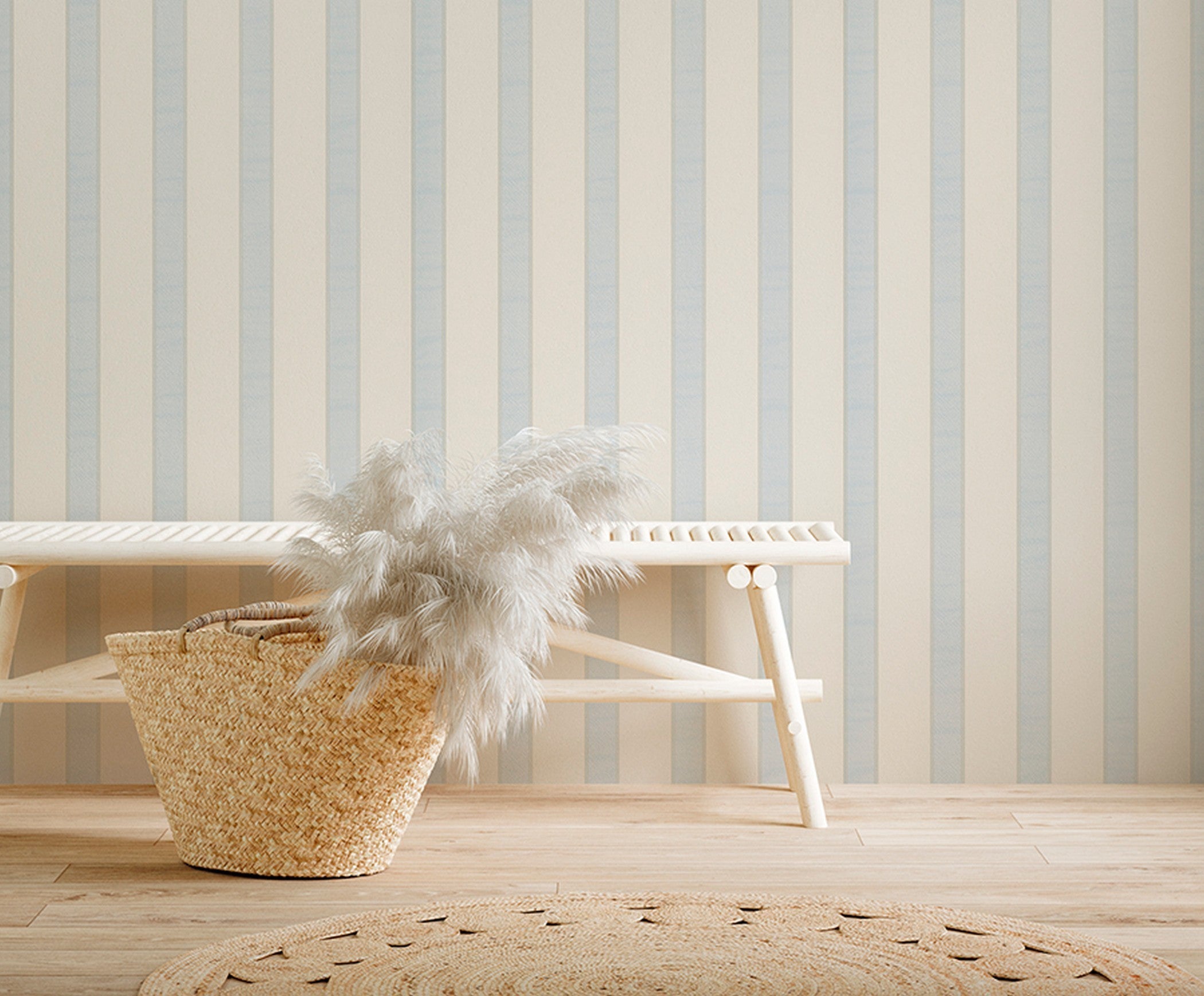 Papel pintado vinilo geométrico rayas azul