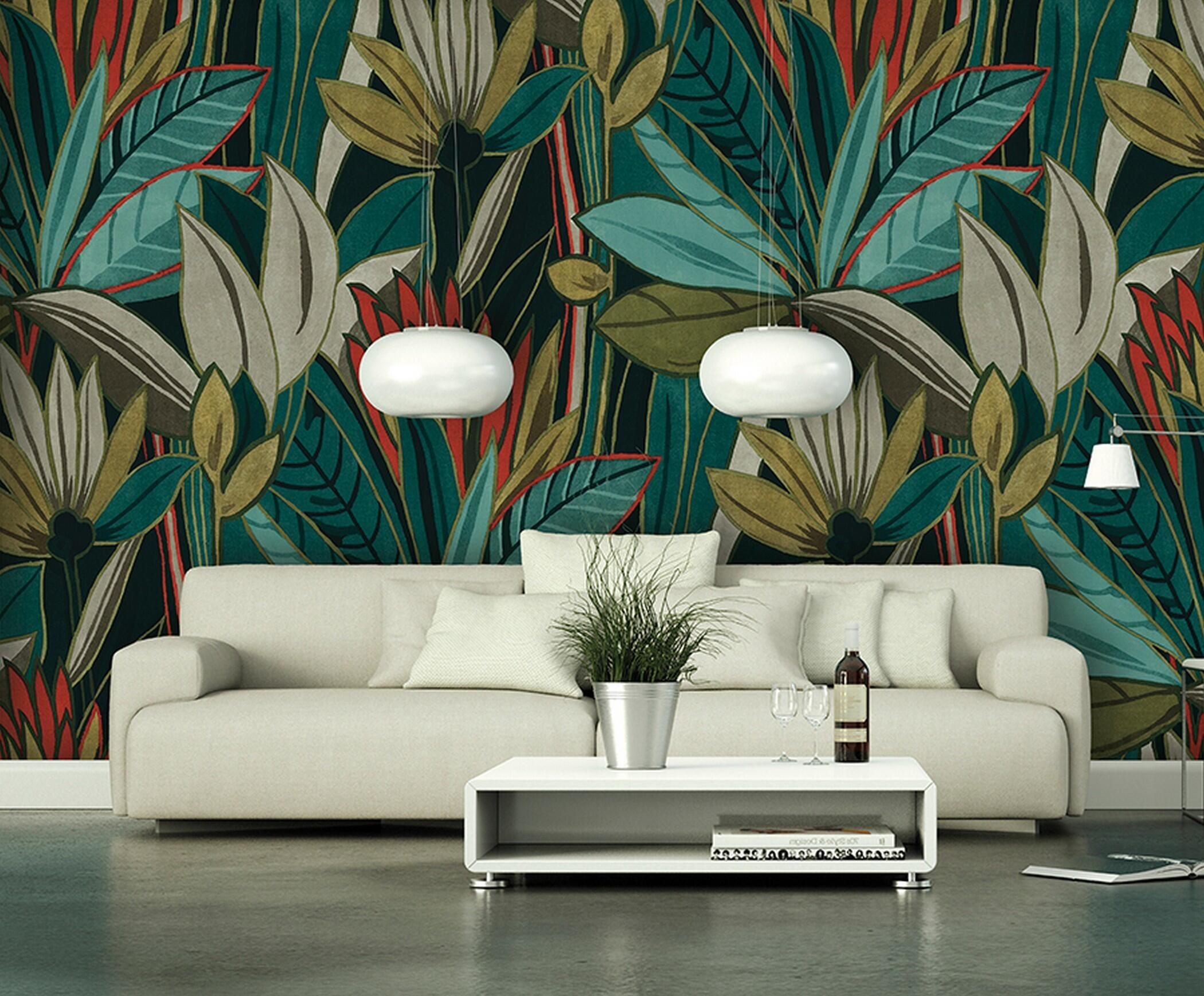 Mural no tejido naturaleza grandes hojas verde de 510 x 300 cm zambaiti