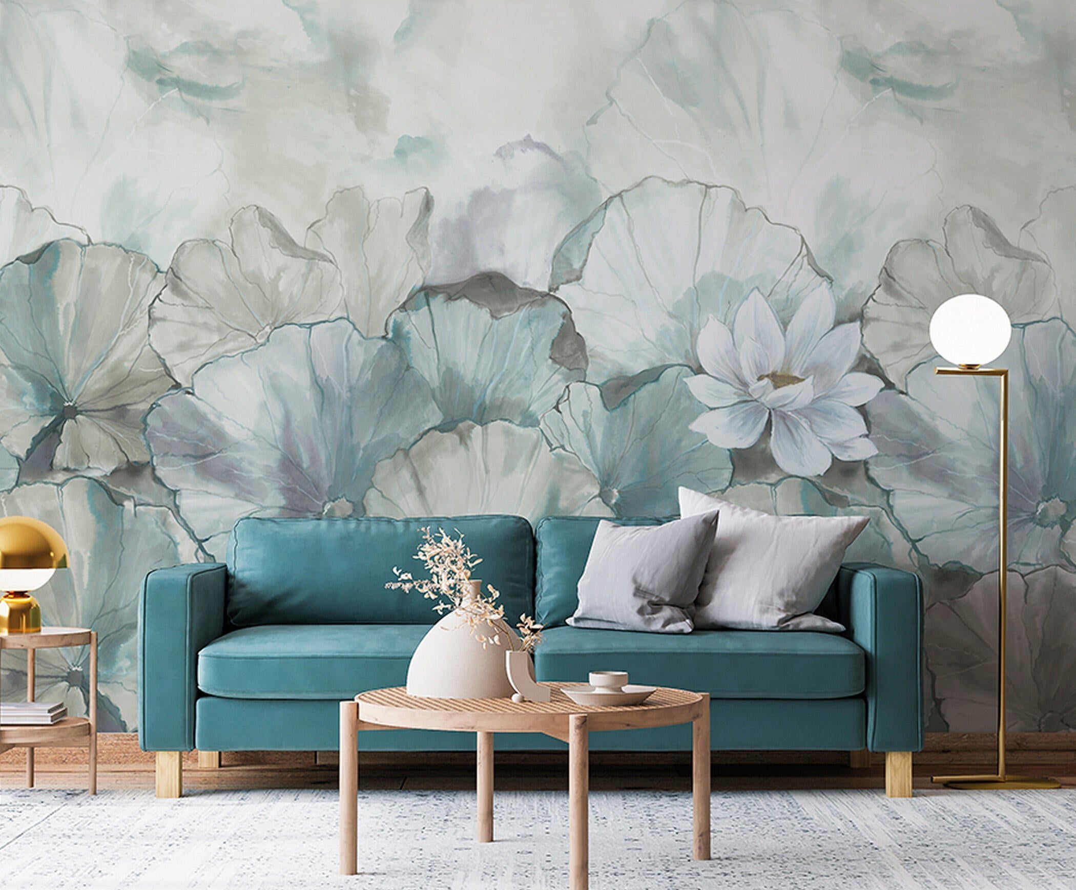 Mural no tejido naturaleza flores jazmin azul de 510 x 300 cm zambaiti