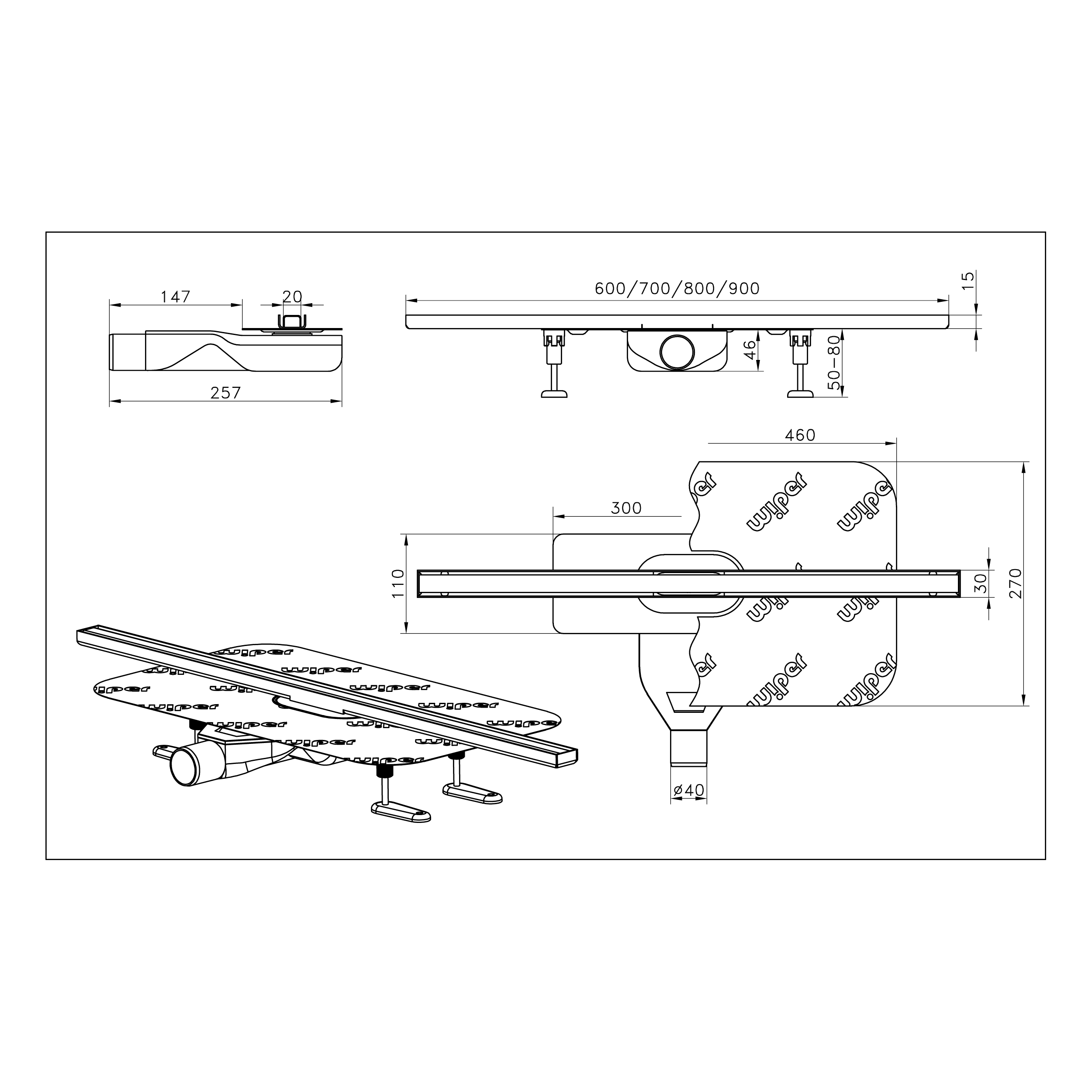 Baza odpływu liniowego prysznicowego 50 mm ELEMENT WIPER - 3