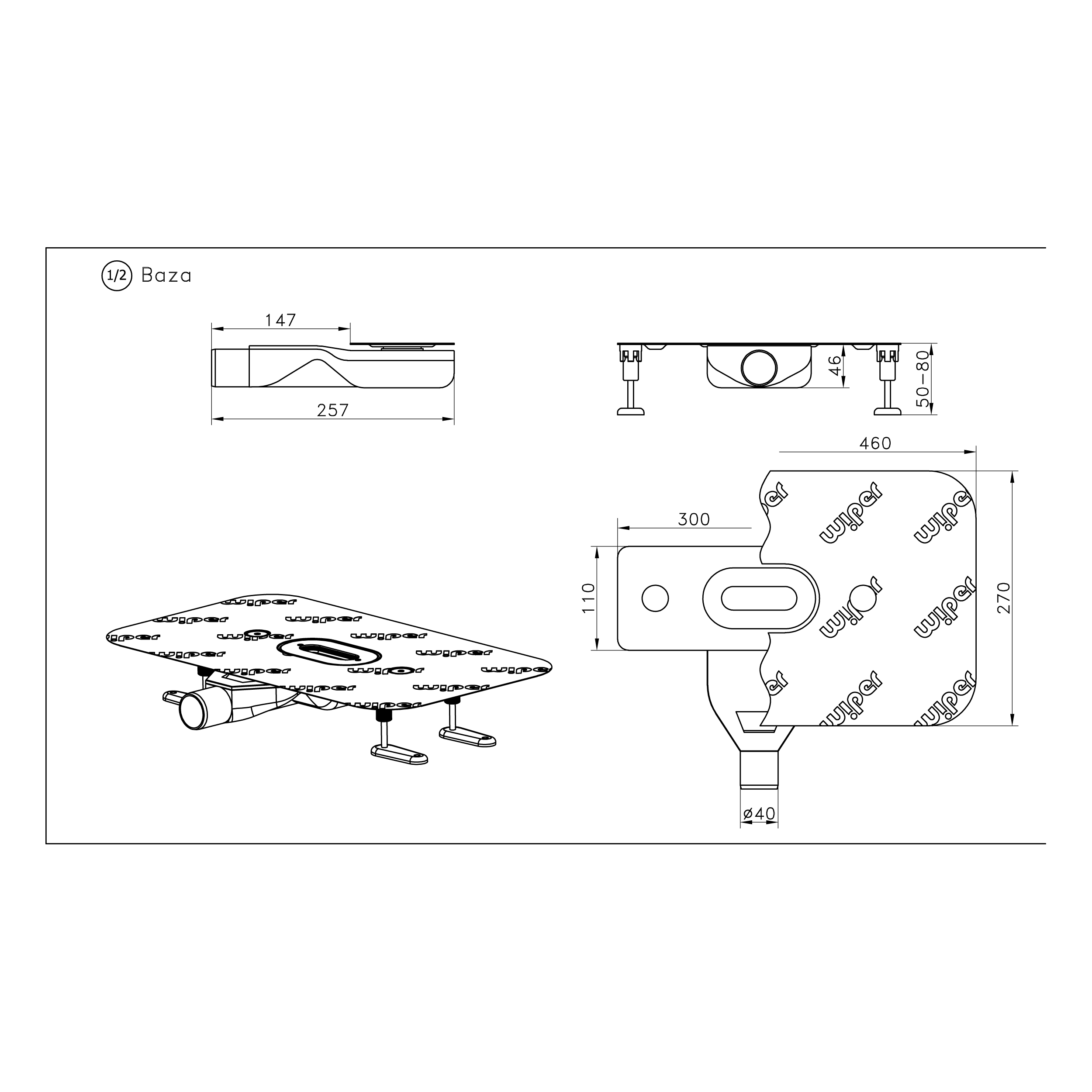 Baza odpływu liniowego prysznicowego 50 mm ELEMENT WIPER - 2