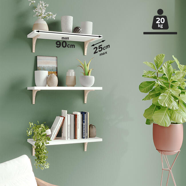 Equerre de fixation murale bois verni beige, H.12.5 x P.20 cm - 4