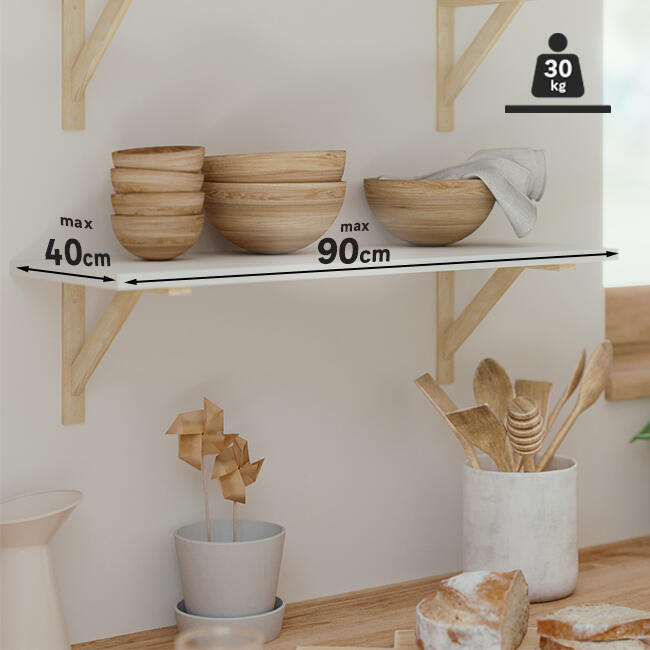 Equerre de fixation murale bois brut beige, H.25 x P.32 cm - 6