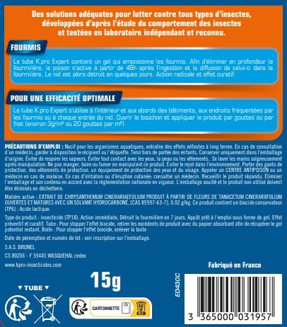 Insecticide fourmis, Tube formicide 15g K.PRO - 3