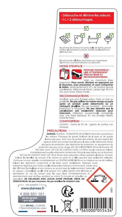 Déboucheur STARWAX Soude liquide canalisation, 1L - 5