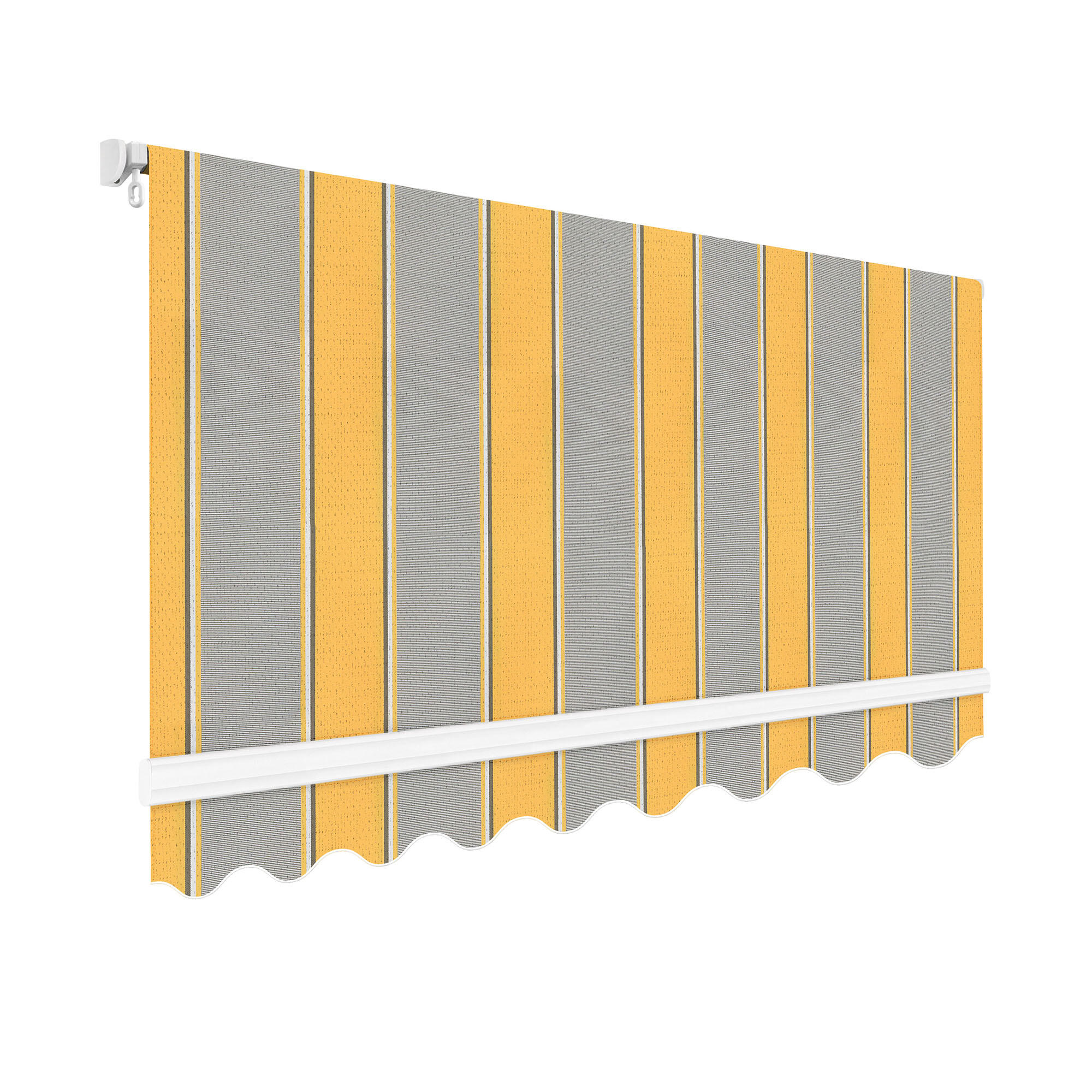 Toldo brazo estor 2.5x2m para balcón kronos manual con manivela tela poliéster rayas gris/amarillo