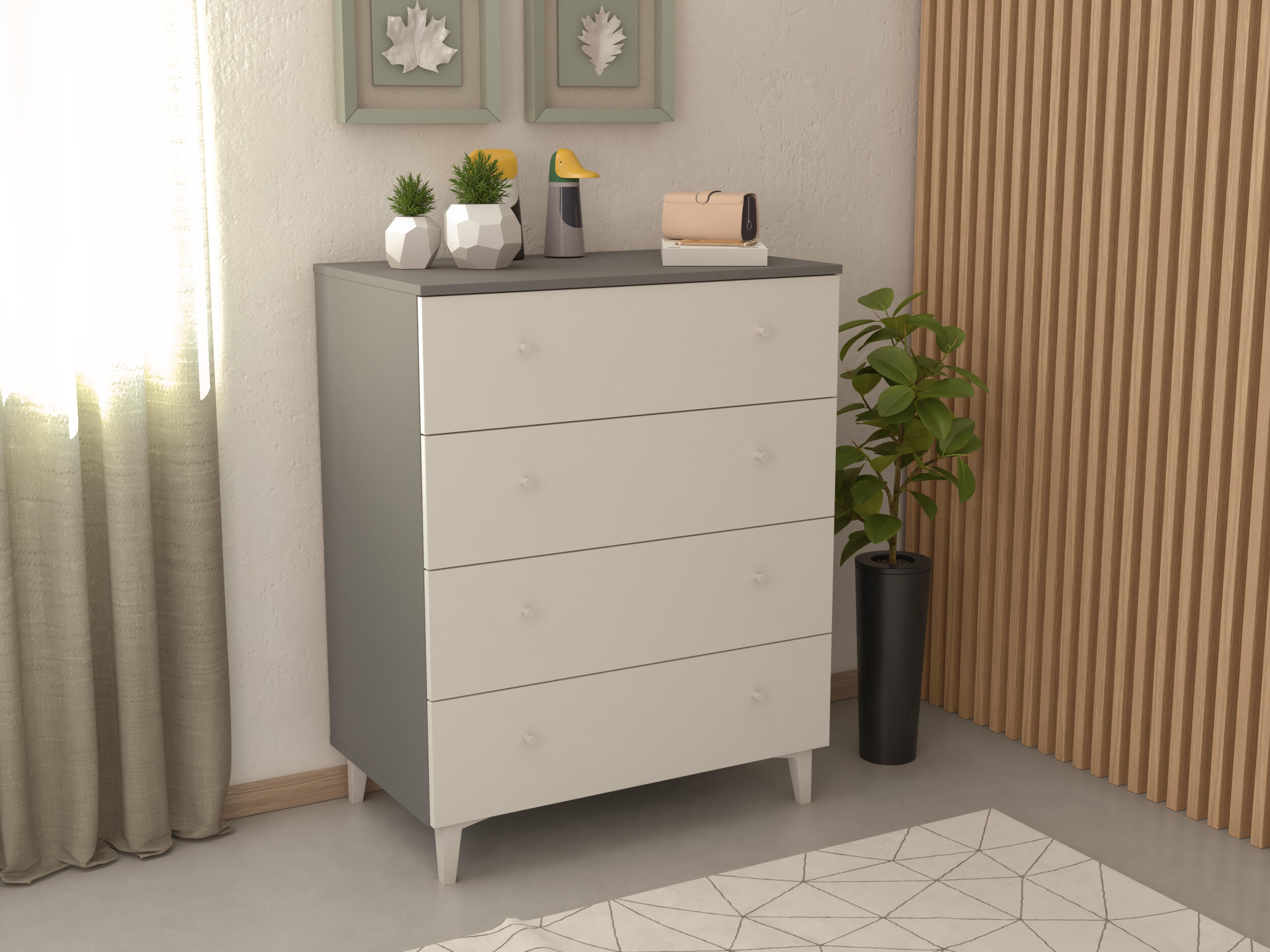 Cómoda de 4 cajones color blanco y gris serie Tambre 80.2x100.4x48 cm ...