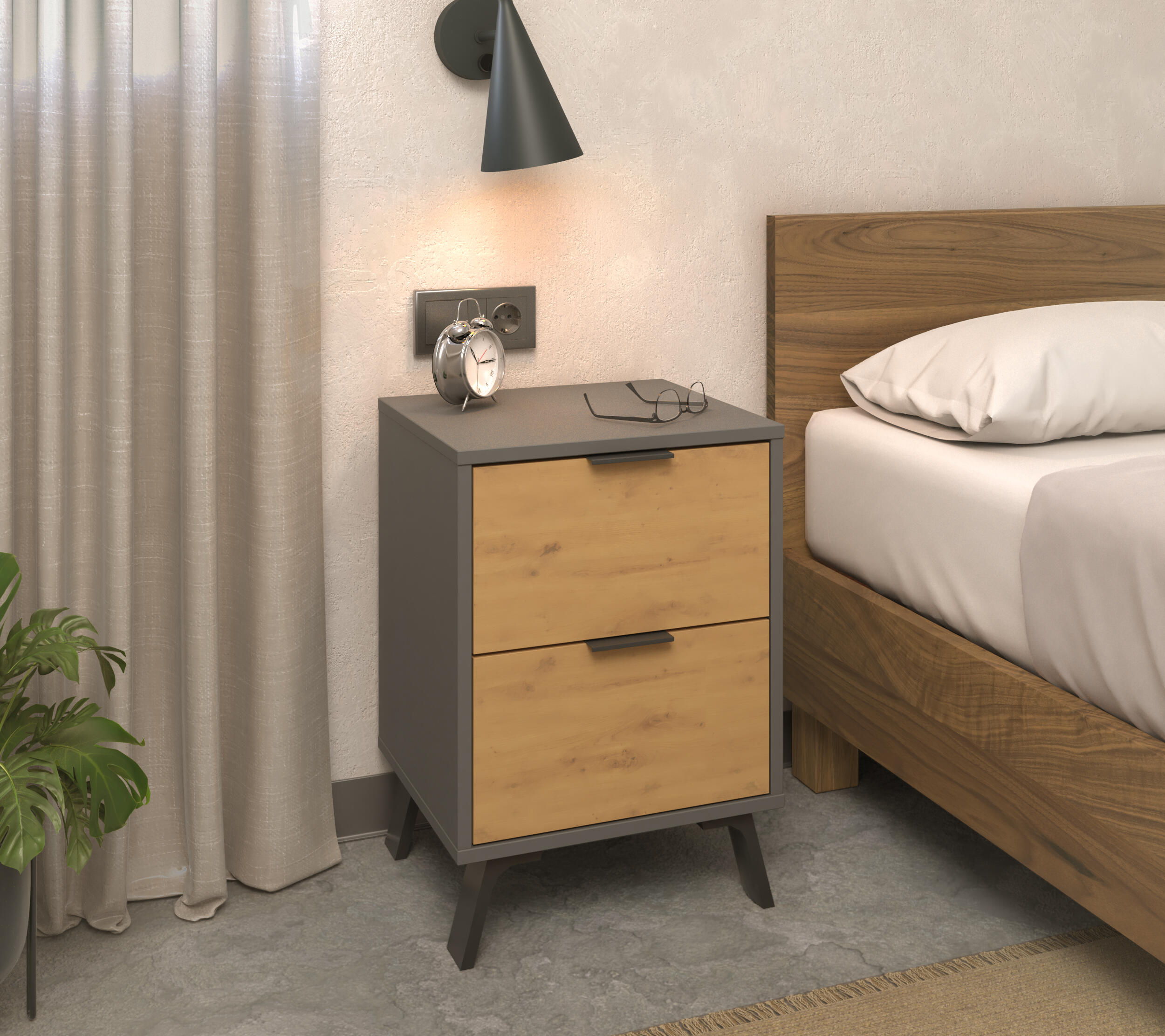 Mesilla Home Salor gris y roble con 2 cajones de 57.1x40x34cm - 3
