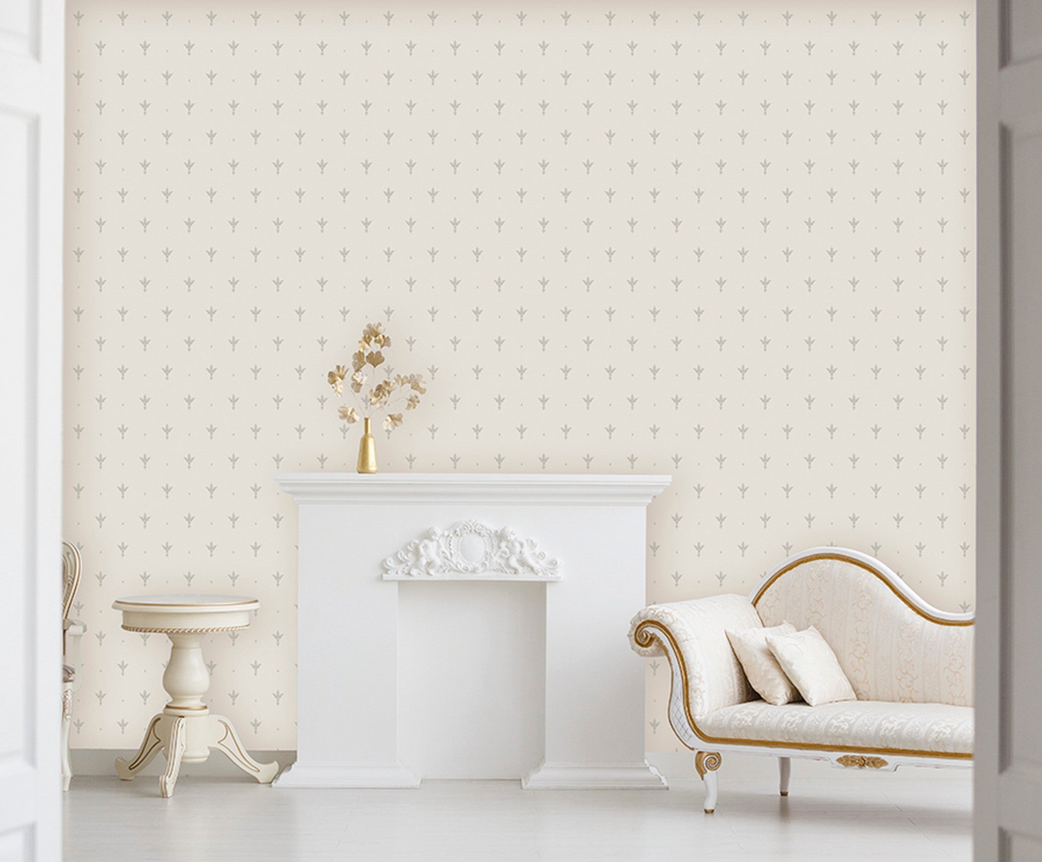 Papel pintado vinilo botánico, plantas o floral flor de lis gris