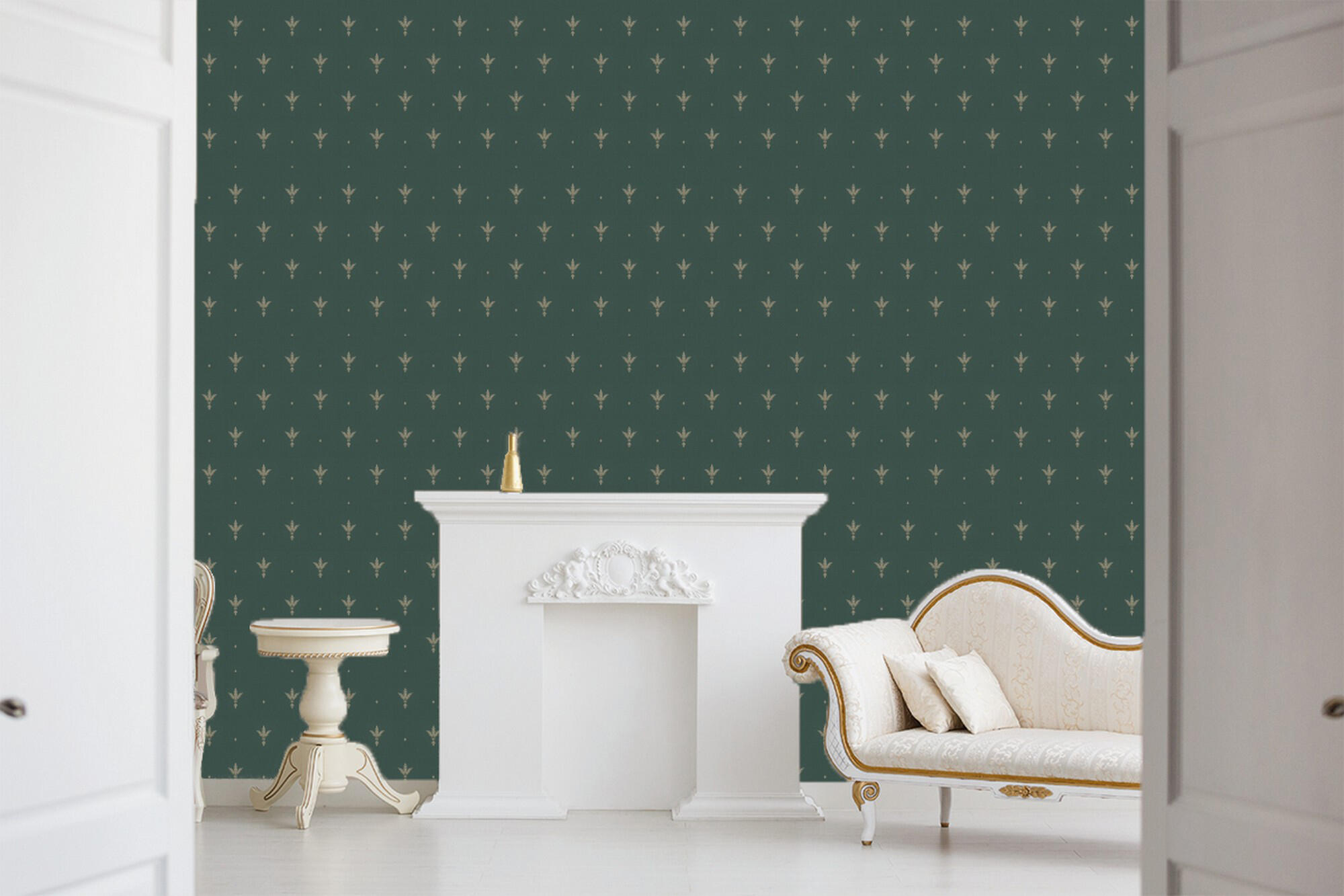 Papel pintado vinilo botánico, plantas o floral flor de lis verde