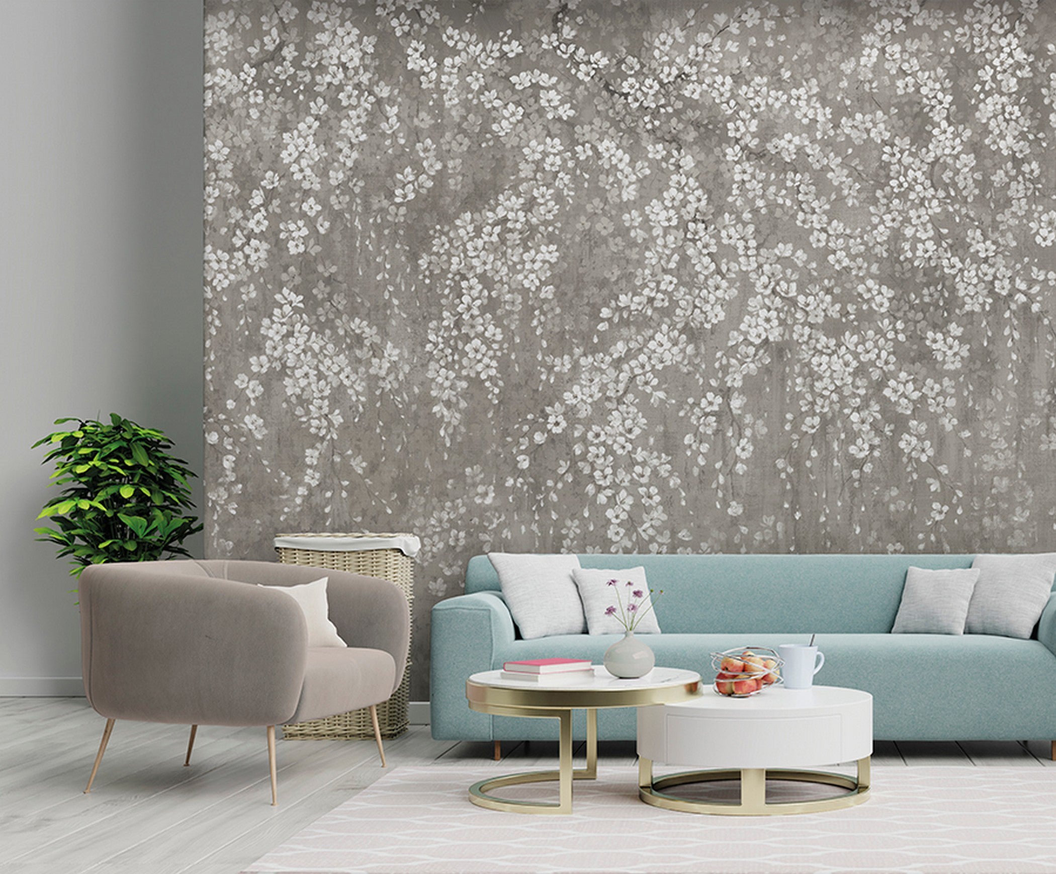 Mural no tejido naturaleza grandes hojas gris de 510 x 300 cm zambaiti