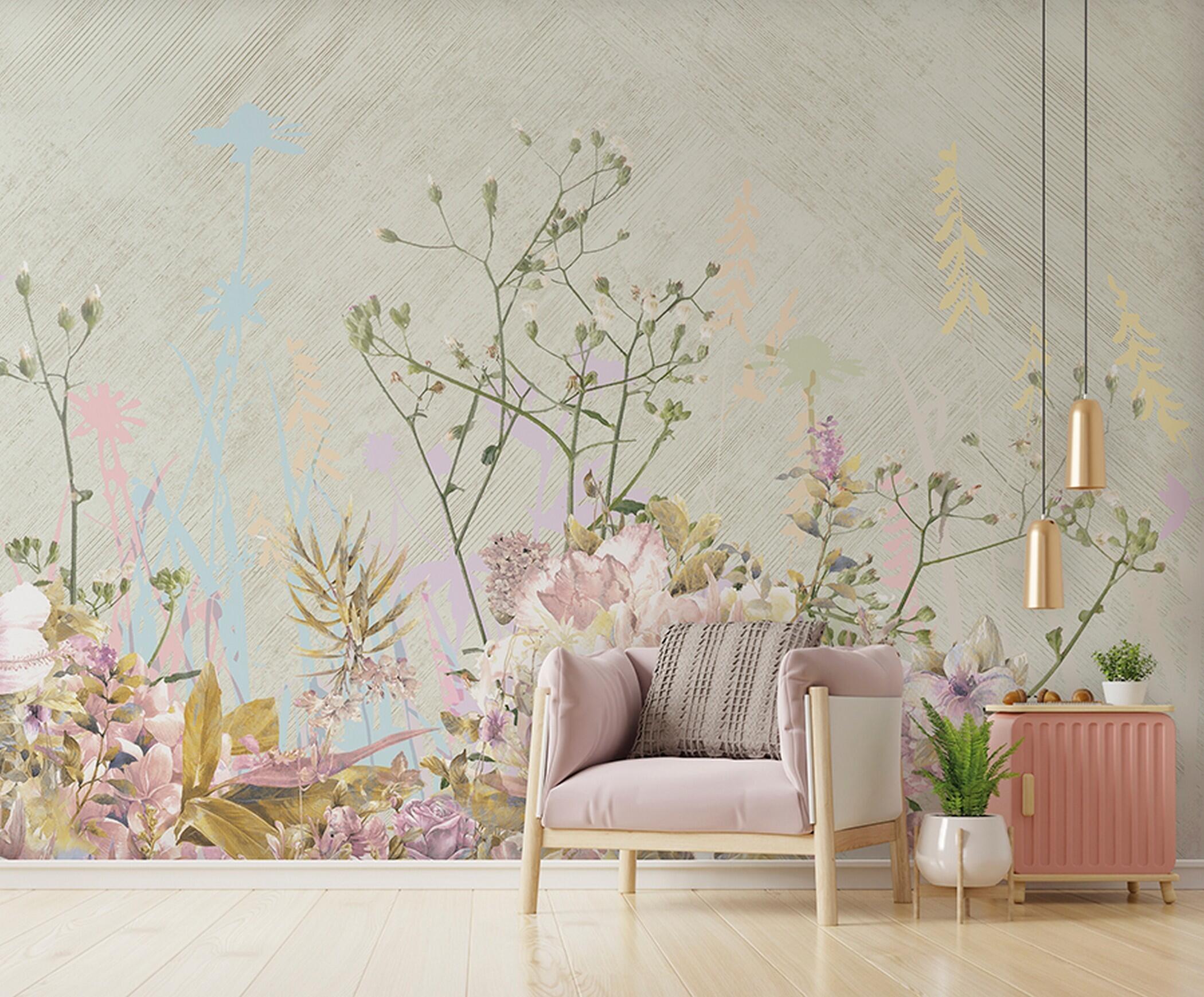 Mural no tejido naturaleza jardin enormes flores beige de 510 x 300 cm zambaiti