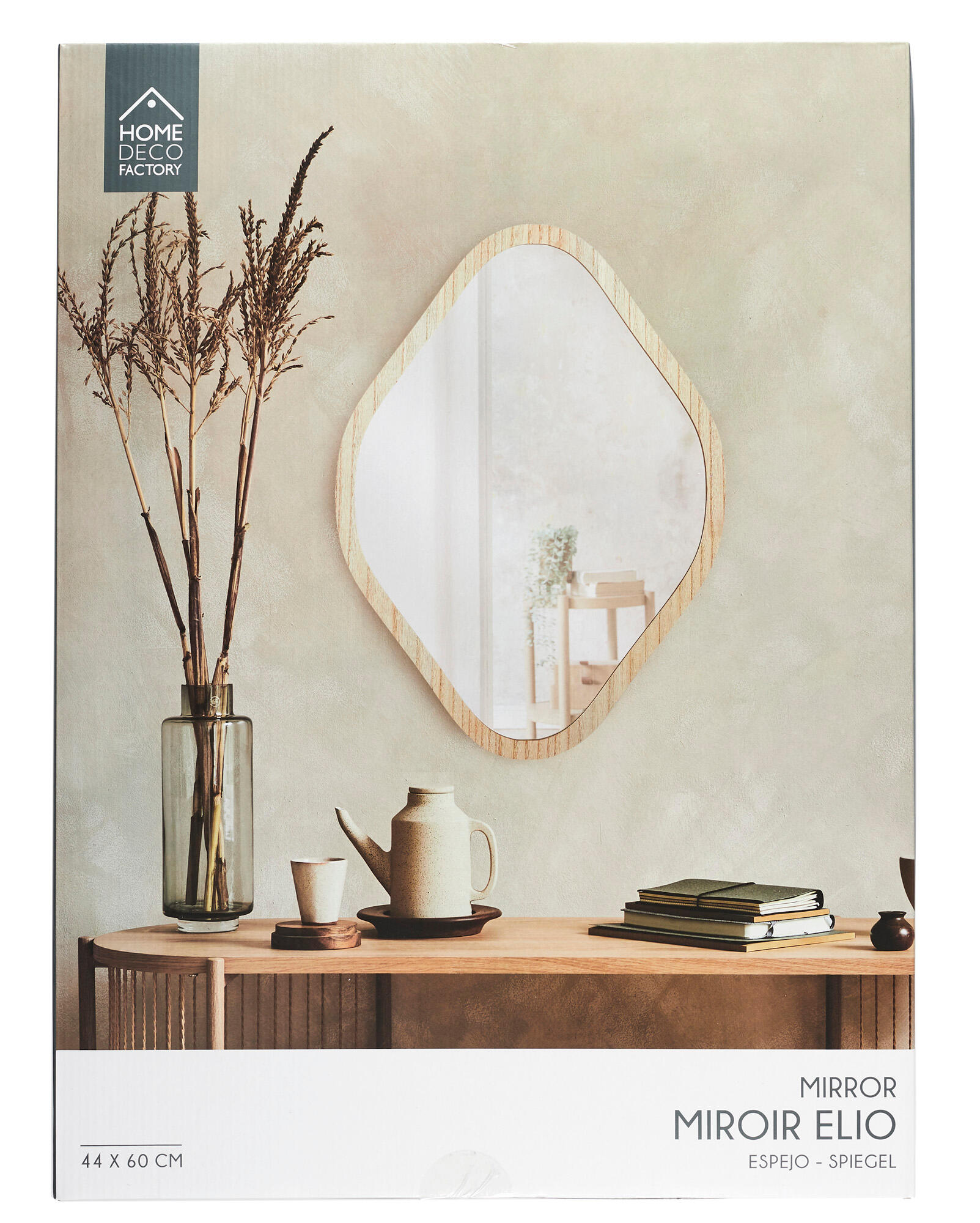 Espejo enmarcado de pared rombo Elio metal dorado brillante de 44 x 60 cm - 5