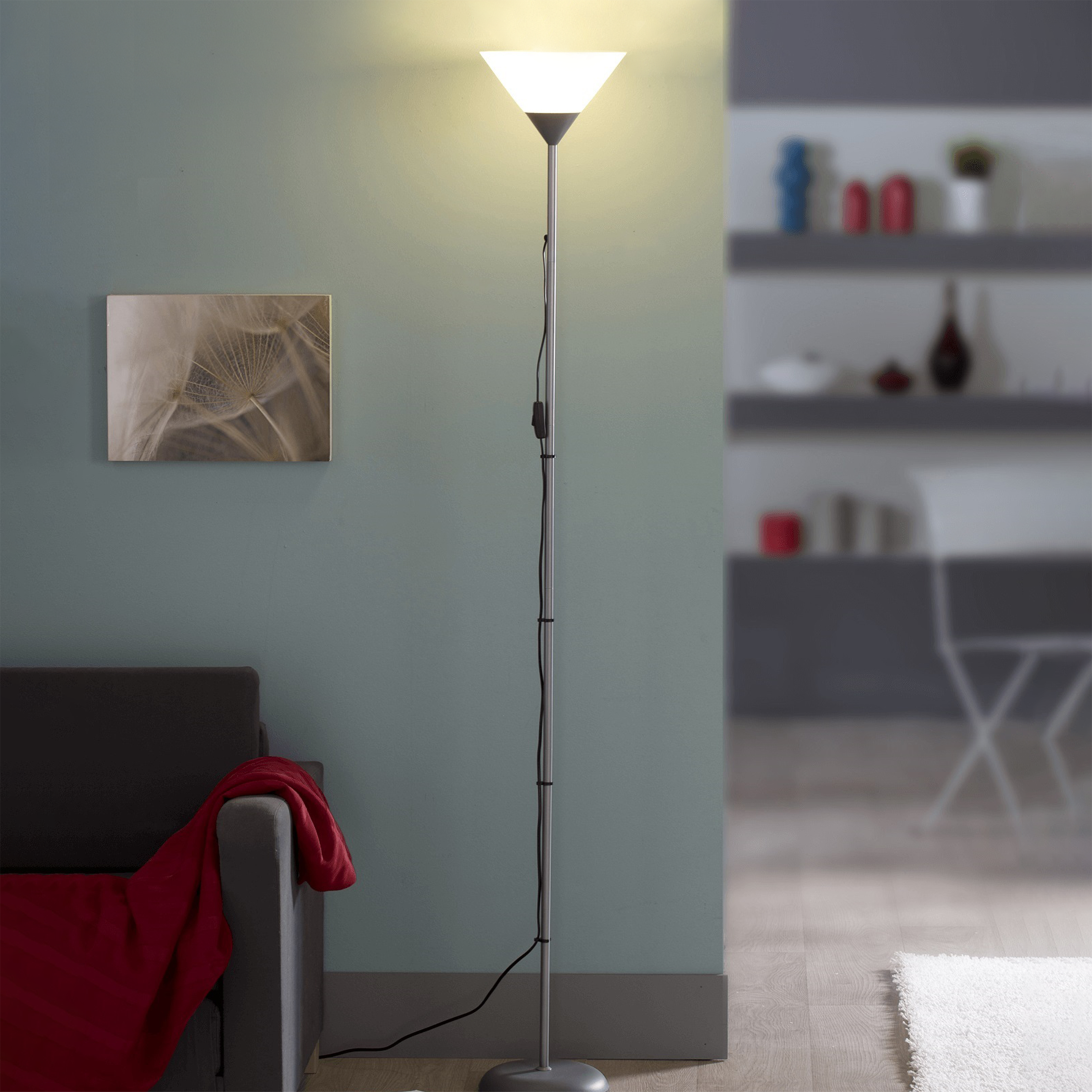 Lámpara de pie basic e27 plata 177 cm de alto