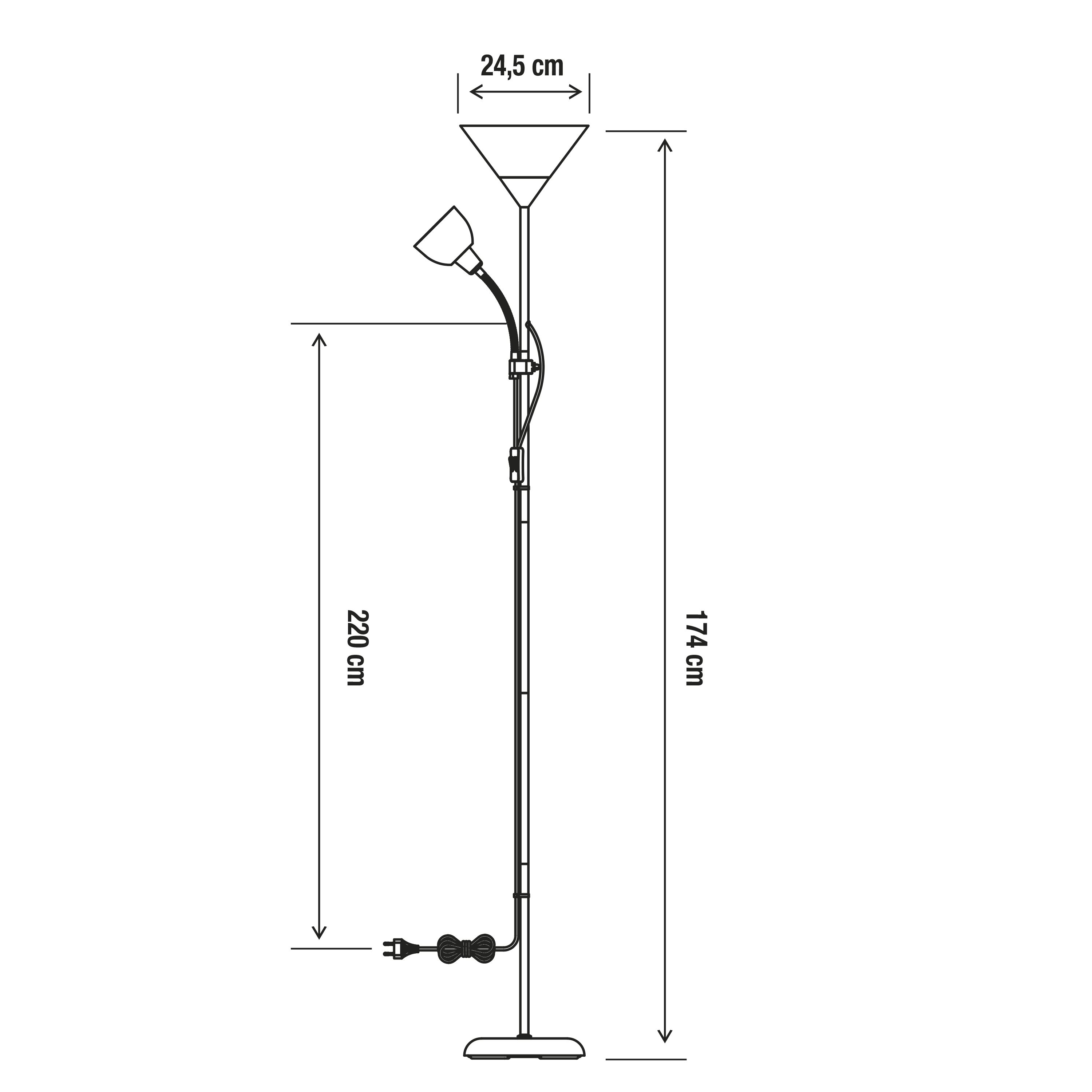 Lampadaire avec liseuse Basic, H.177 cm, 60 + 40WW - 10
