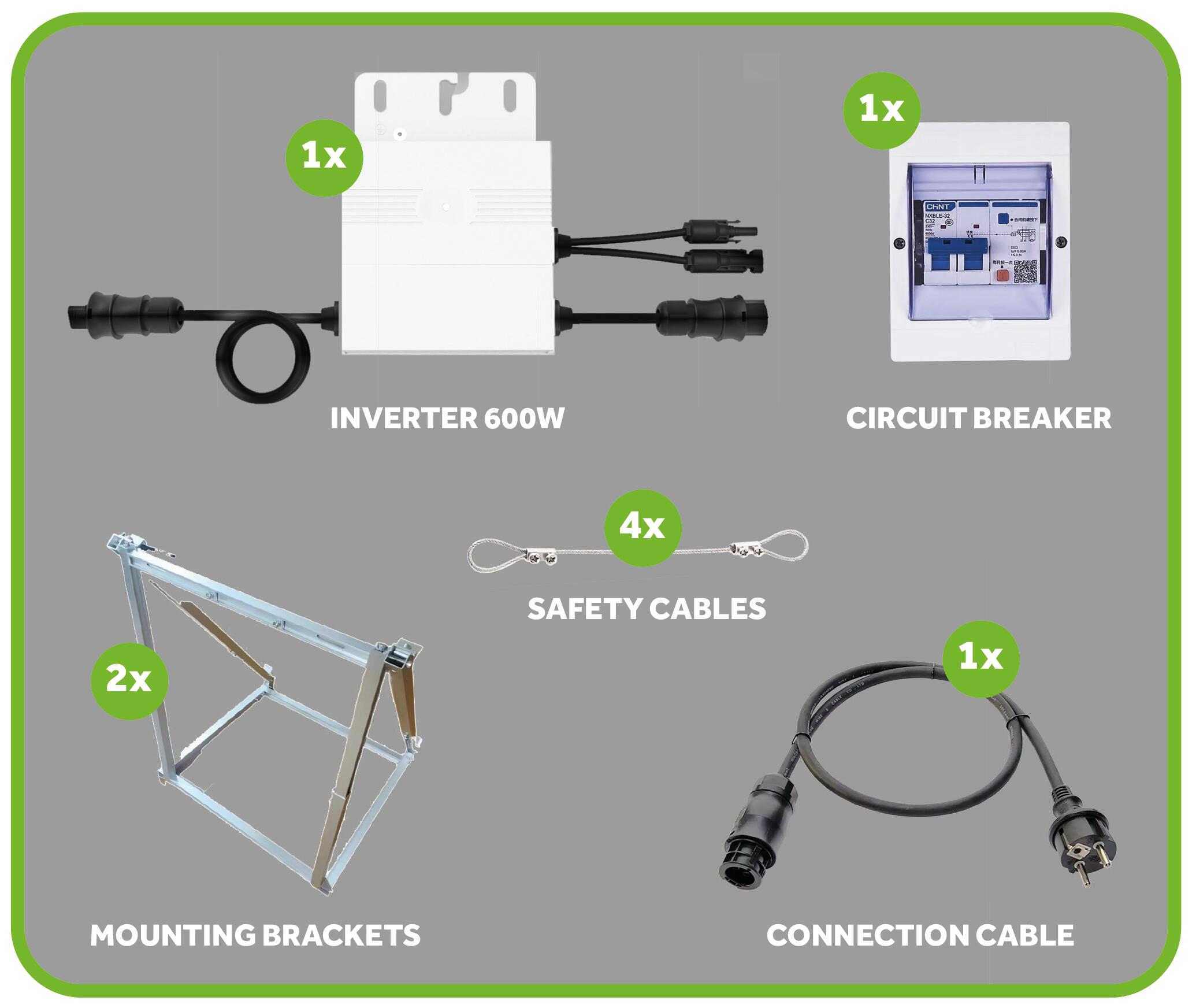 Kit pannello solare plug&play da balcone Kit Smart + inverter e staffe, 2 pannelli monocristallino - 8