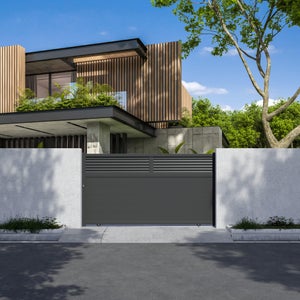 Portail coulissant aluminium Serra gris, L.350 x H.163.4 cm