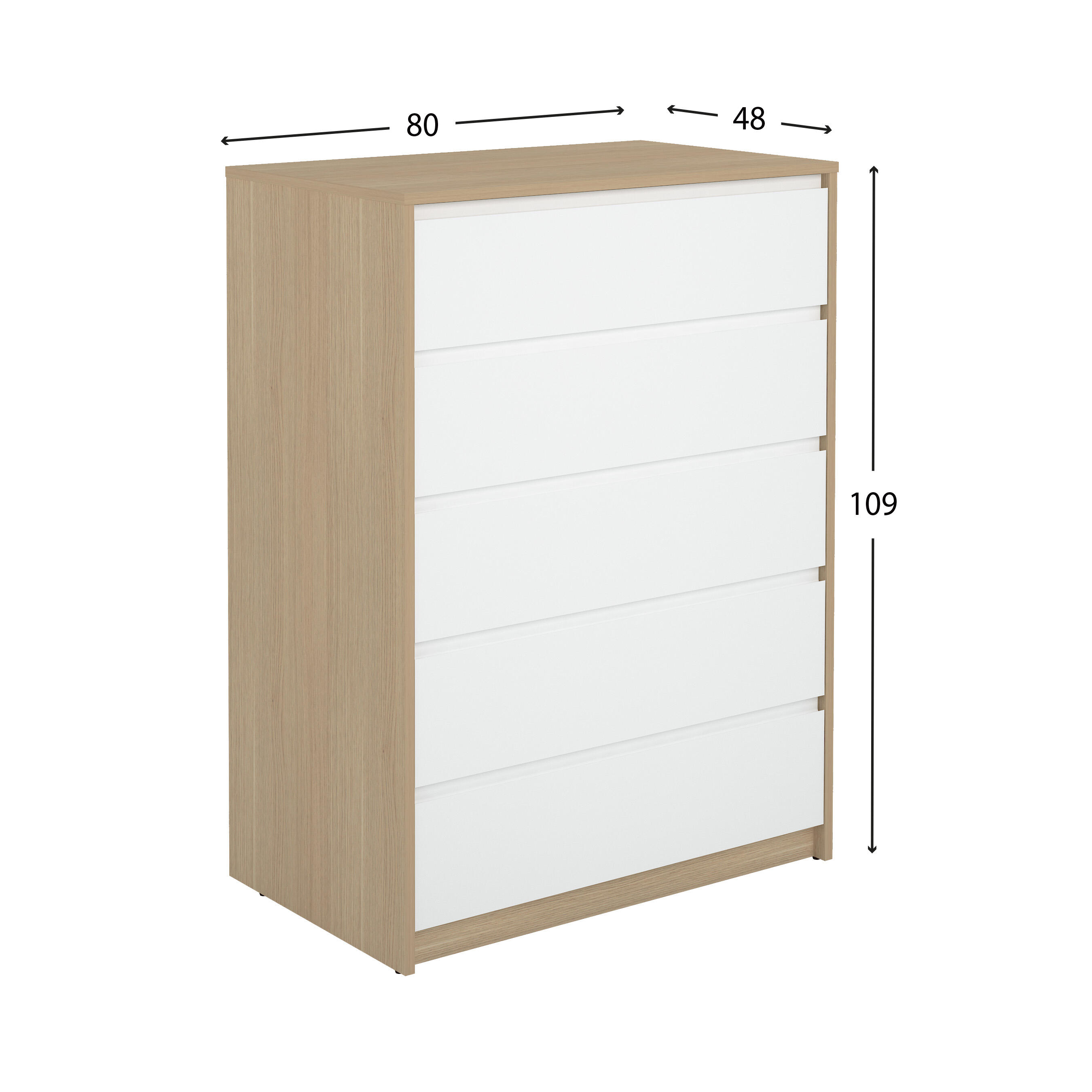 Cómoda Home Tera blanca y roble con 5 cajones de 80x109x48 cm - 2