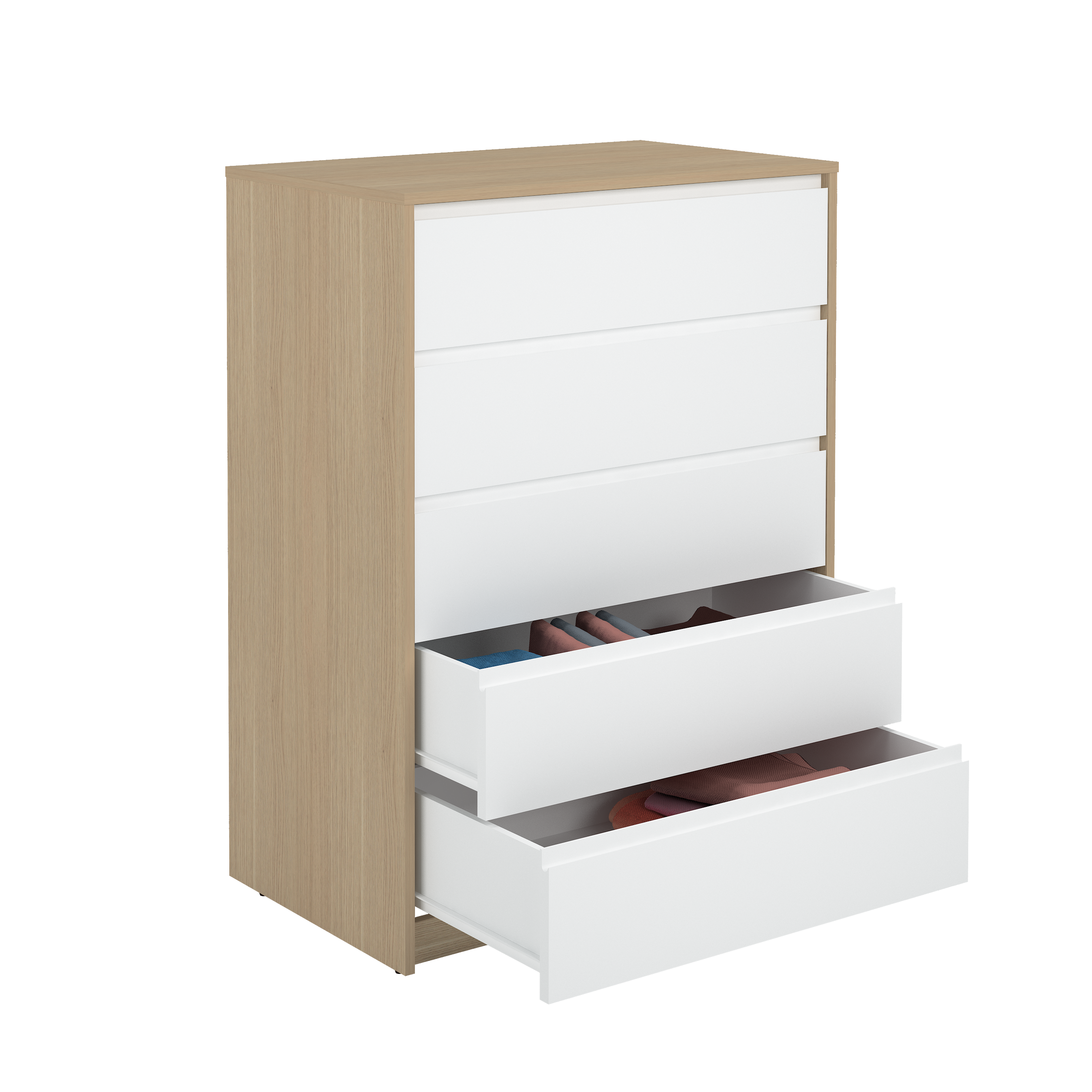 Cómoda Home Tera blanca y roble con 5 cajones de 80x109x48 cm - 4