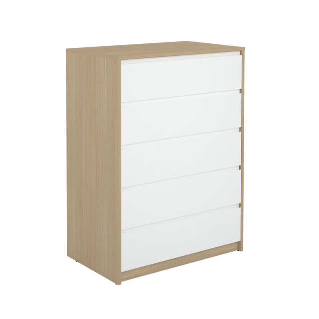 Cómoda Home Tera blanca y roble con 5 cajones de 80x109x48 cm