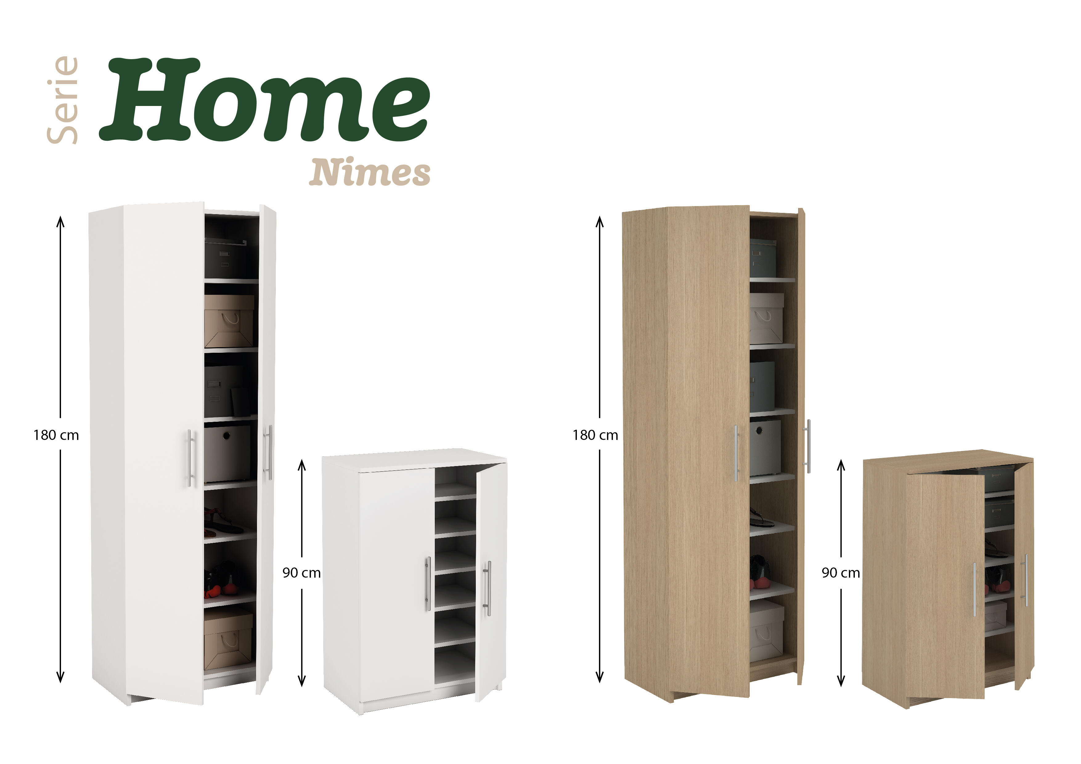 Sapateira 2 portas 21 pares 180x60x35,6 cm carvalho natural Homes Nimes - 11