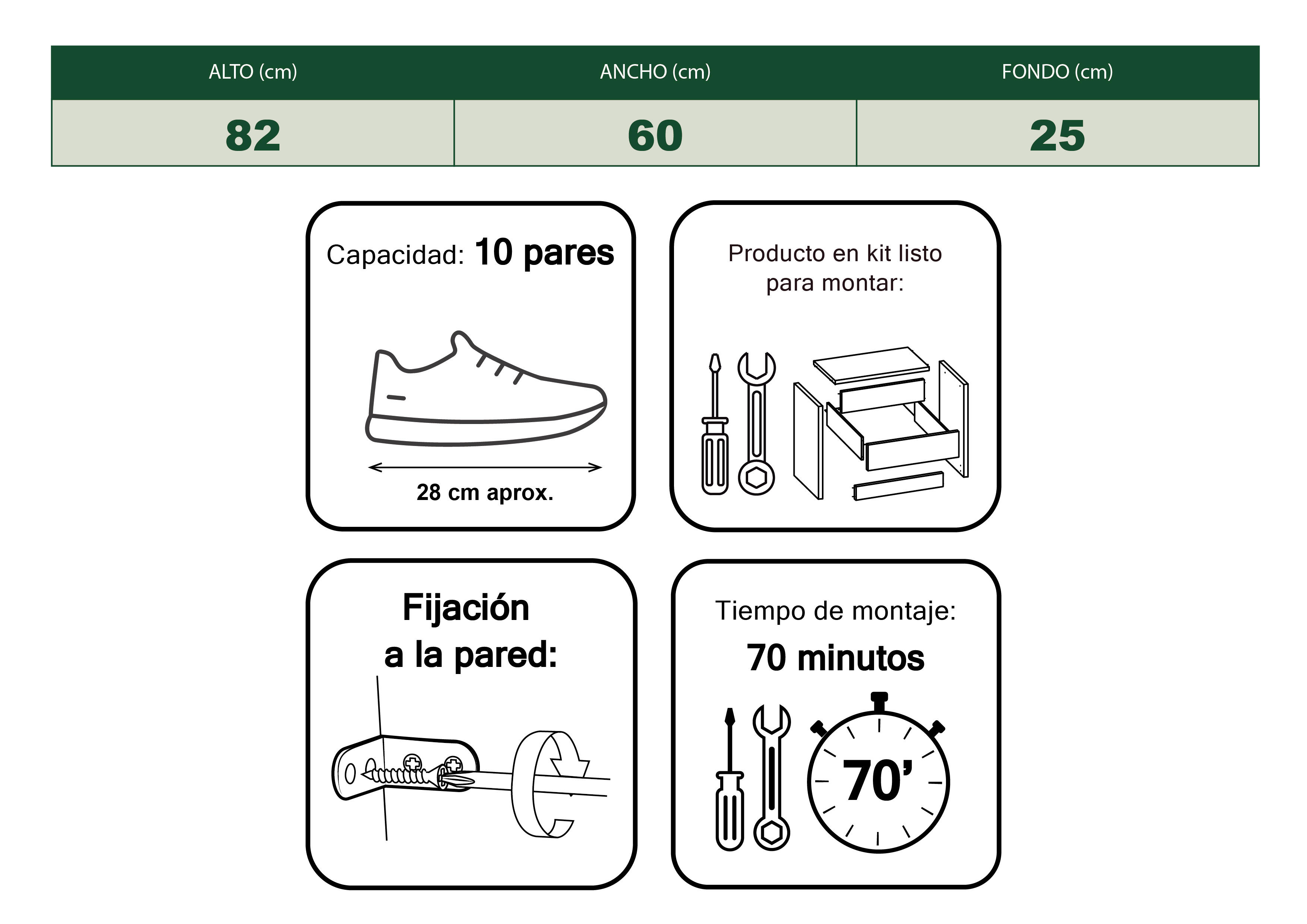 Zapatero One con 2 compartimentos para 10 pares en melamina color roble natural 60.2x82x25 cm - 7