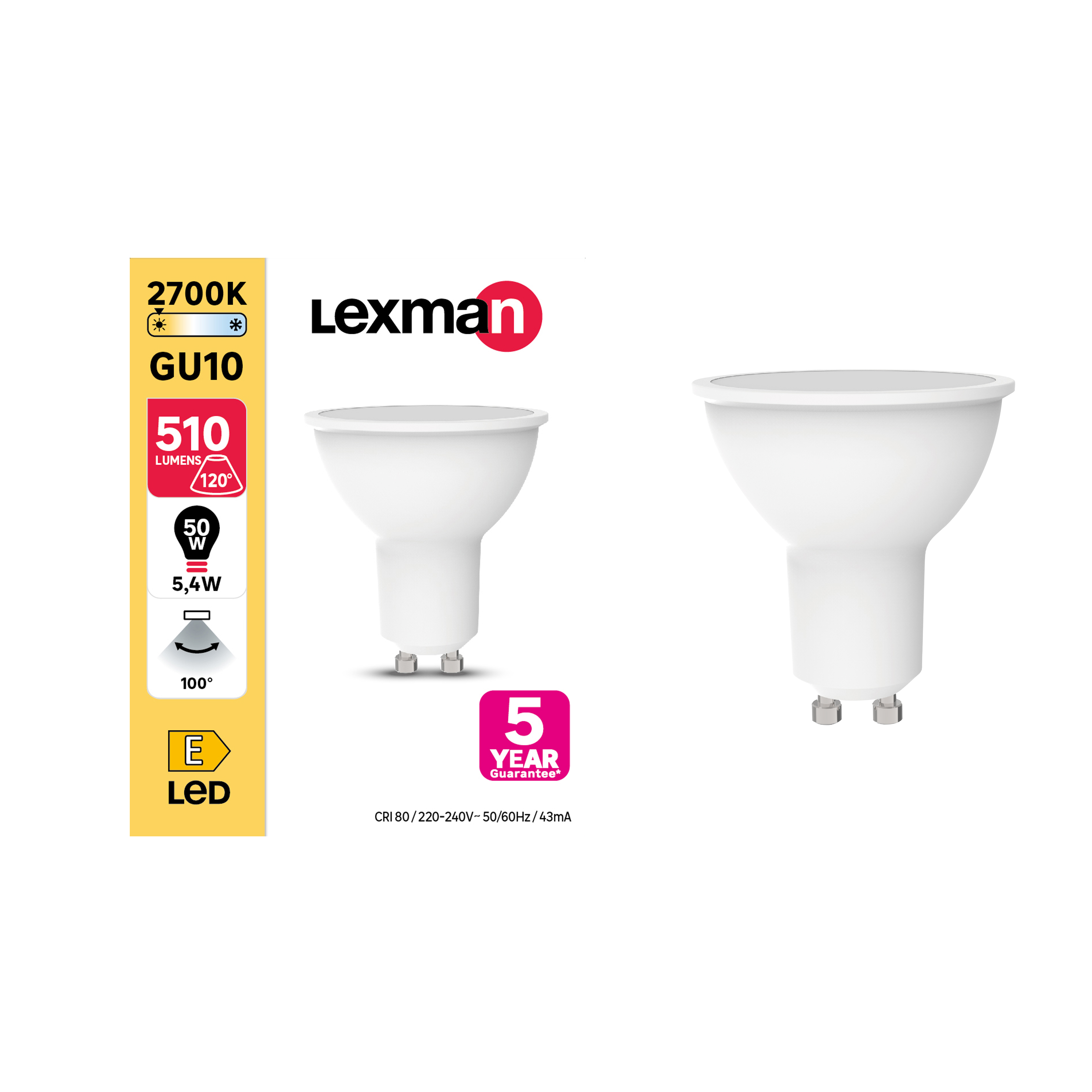 Żarówka LED GU10 5,4 W = 50 W 510 lm Ciepła biel Lexman - 7