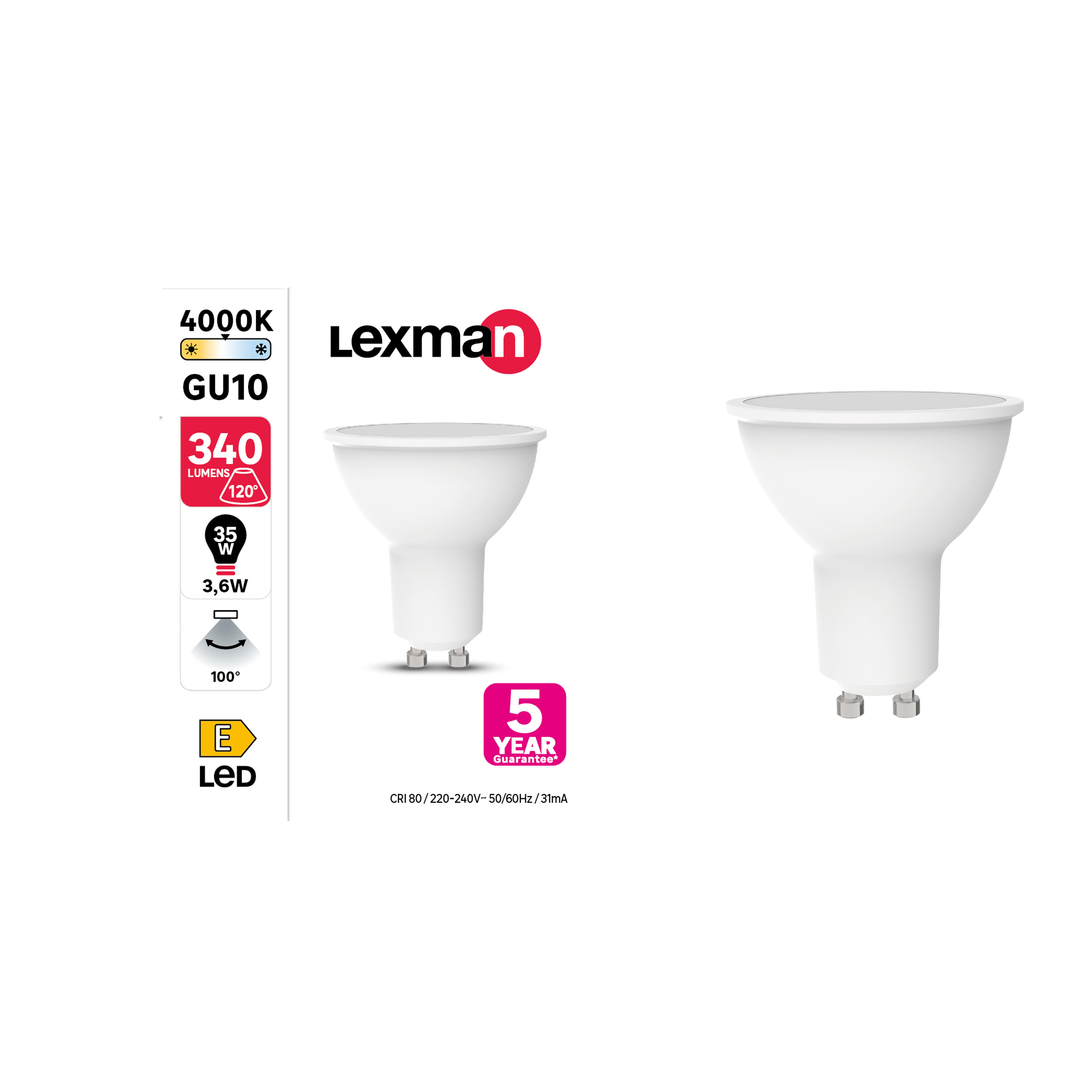 Żarówka LED GU10 3,6 W = 35 W 340 lm Neutralna biel Lexman - 7