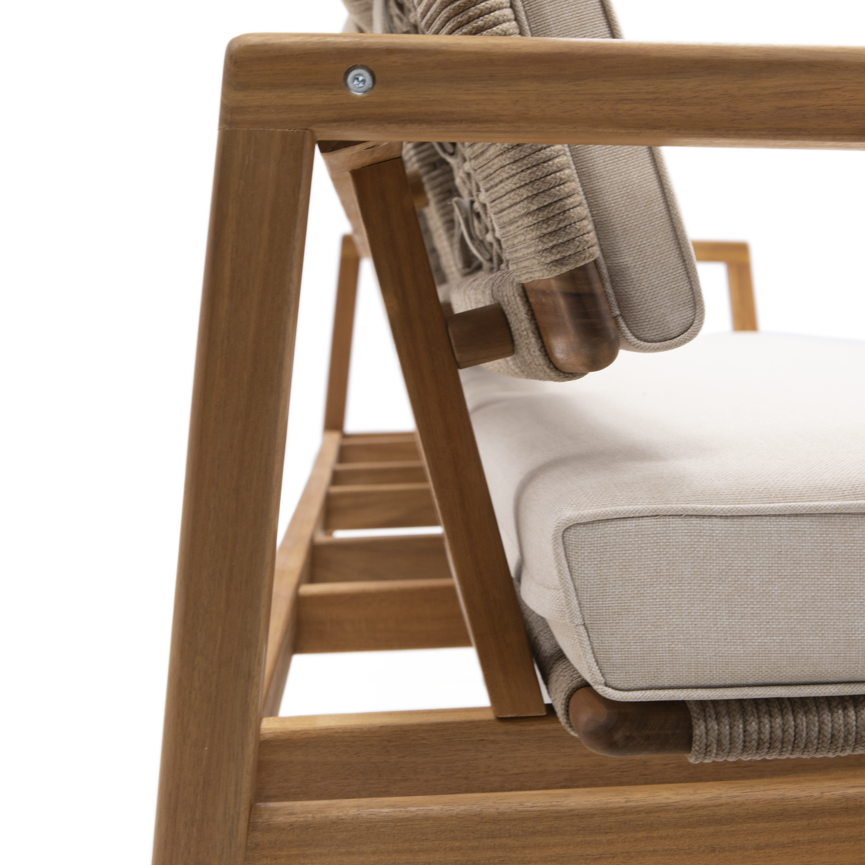 Divano da giardino con cuscino beige e braccioli Oasis NATERIAL da 3 posti, struttura in acacia marrone seduta in poliestere marrone, L 182 x H 74 x P 80 cm - 18