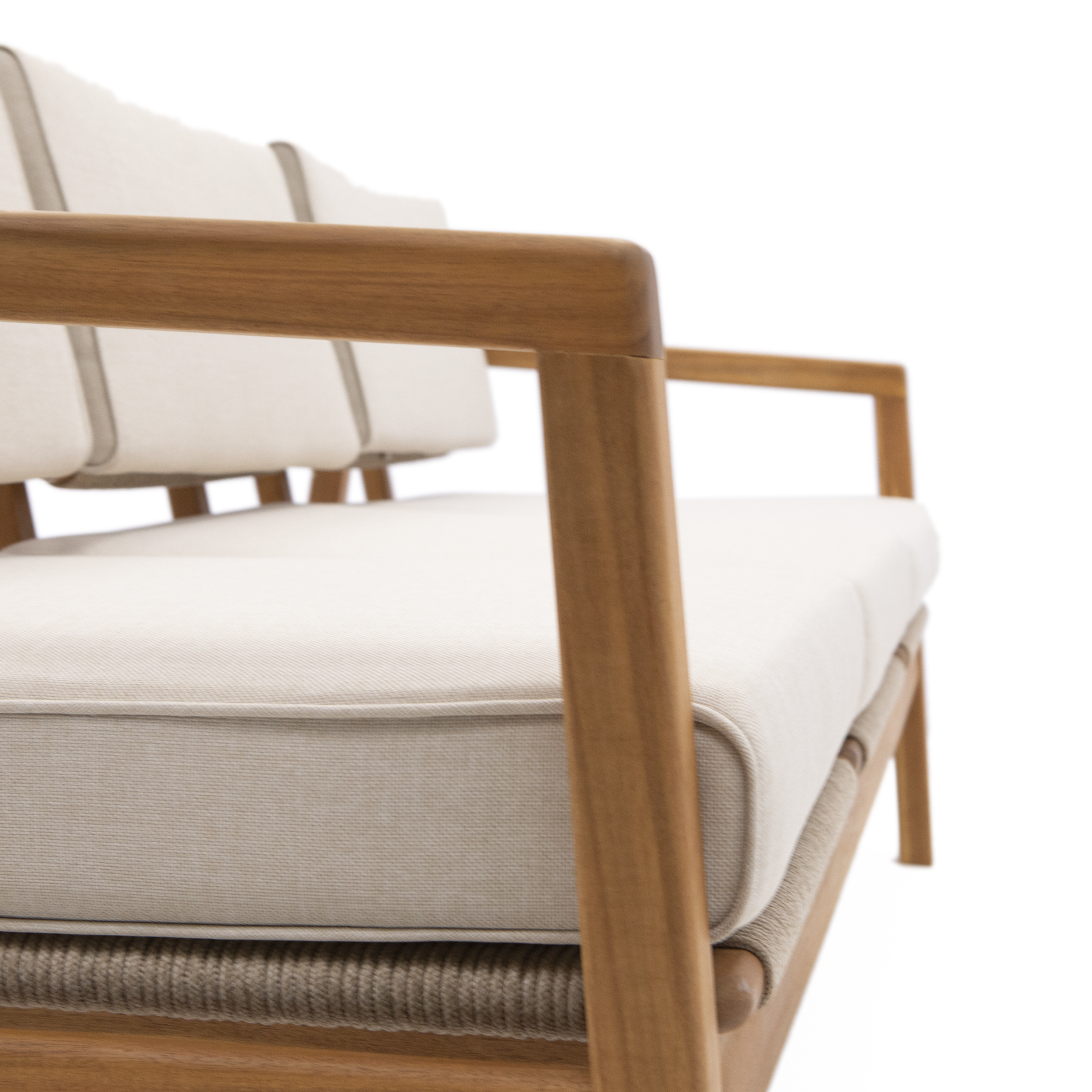 Divano da giardino con cuscino beige e braccioli Oasis NATERIAL da 3 posti, struttura in acacia marrone seduta in poliestere marrone, L 182 x H 74 x P 80 cm - 19